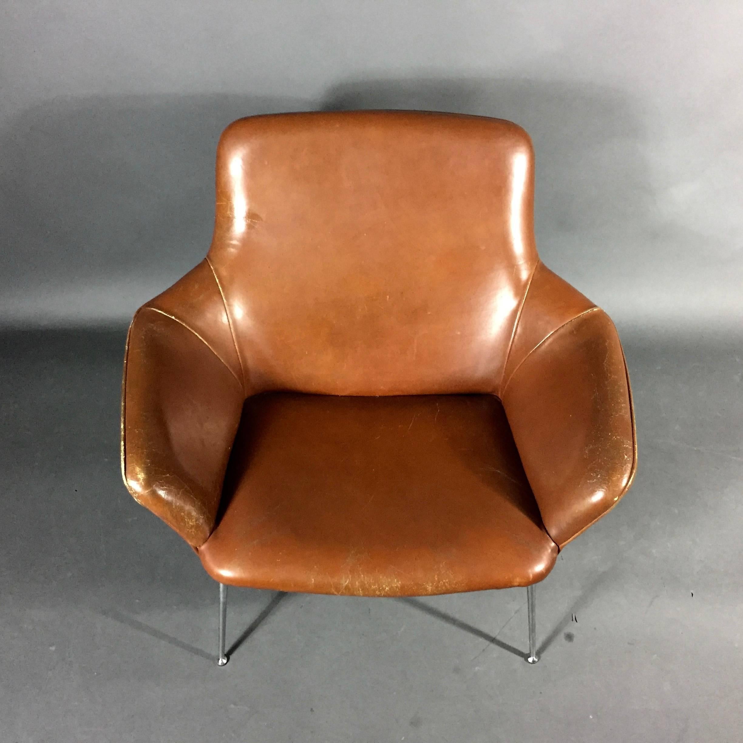 Poul Nørreklit Leather and Steel Club Chair, Denmark 1960s 3
