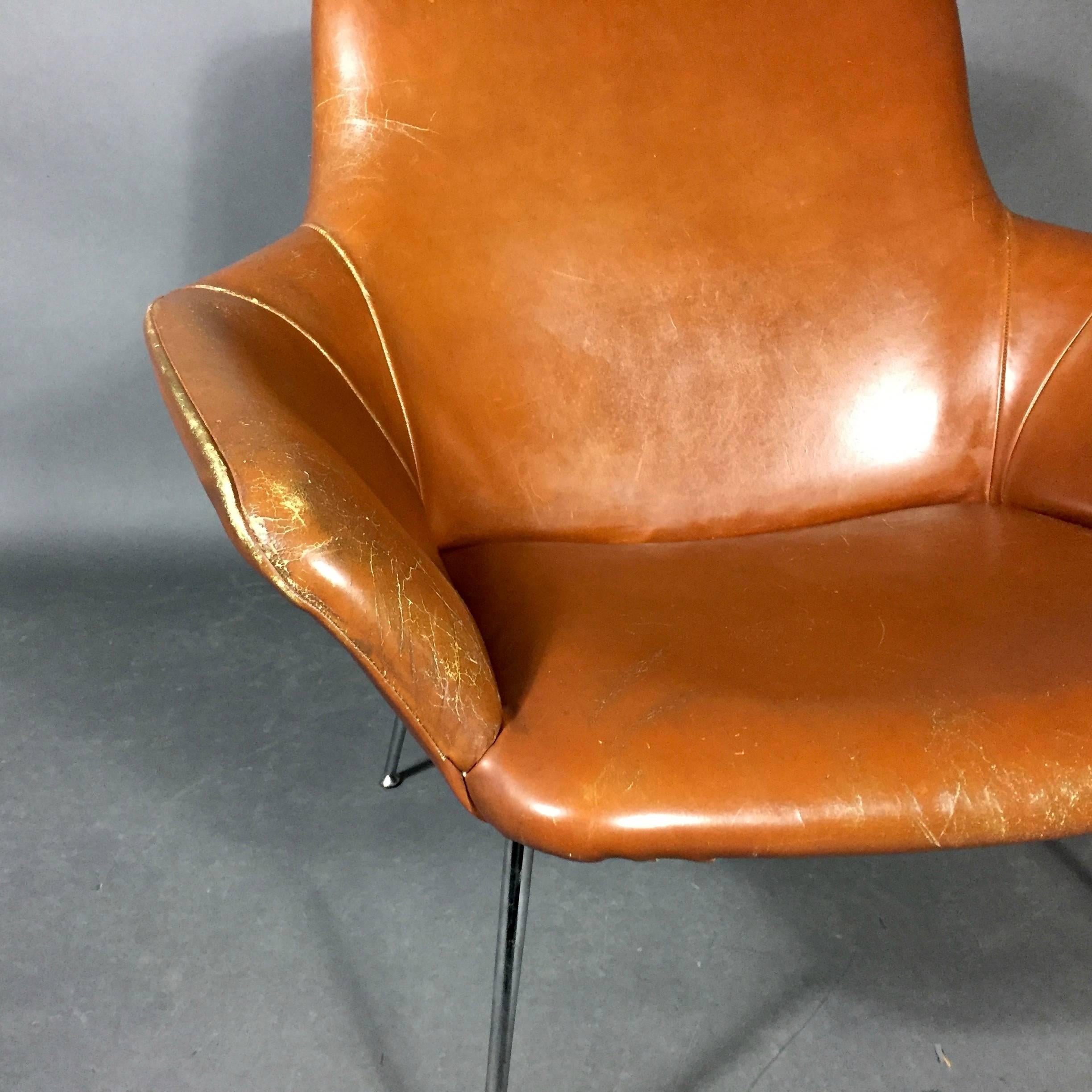 Poul Nørreklit Leather and Steel Club Chair, Denmark 1960s 4