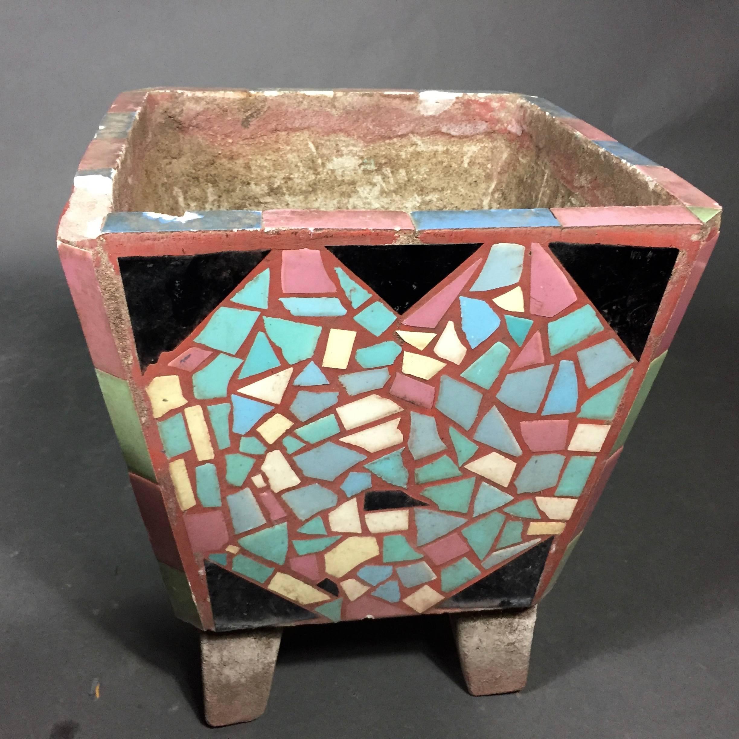 Mid-20th Century 1950s American Cast Stone Tile Inlaid Garden Planters