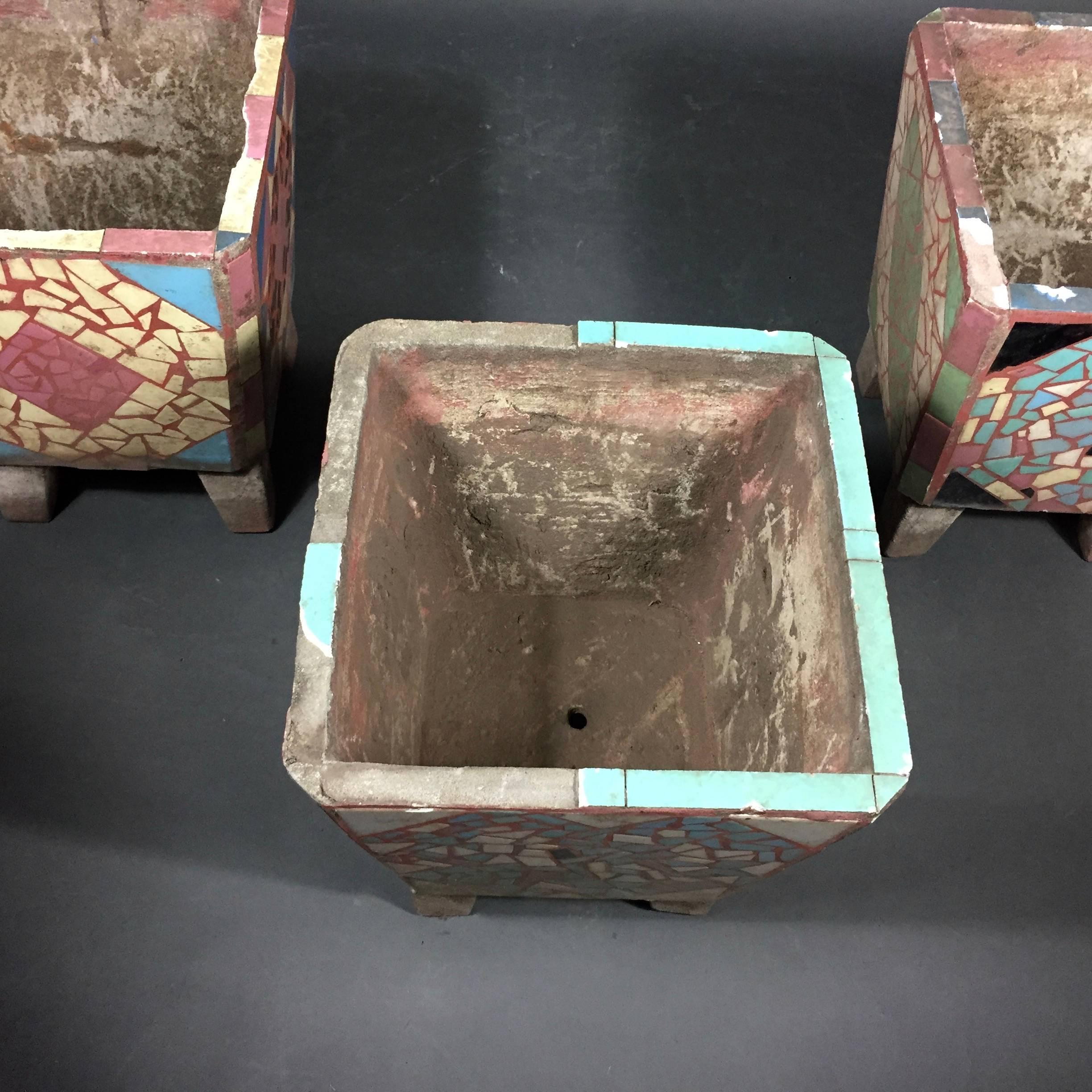 1950s American Cast Stone Tile Inlaid Garden Planters 2