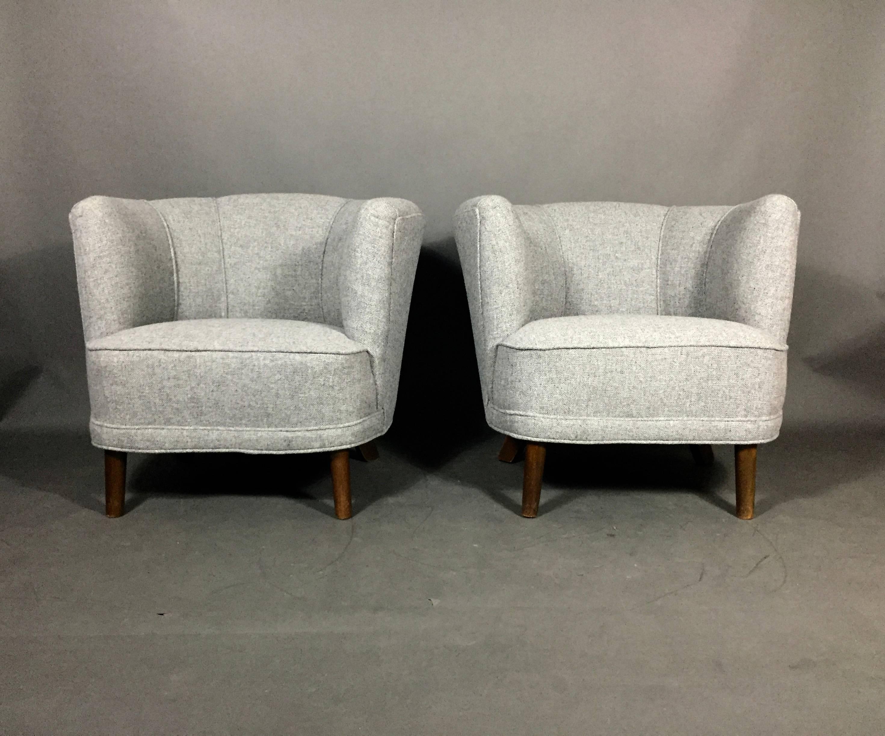Scandinavian Modern Pair of Danish Mid-Century Club Chairs, New Halingdal Upholstery