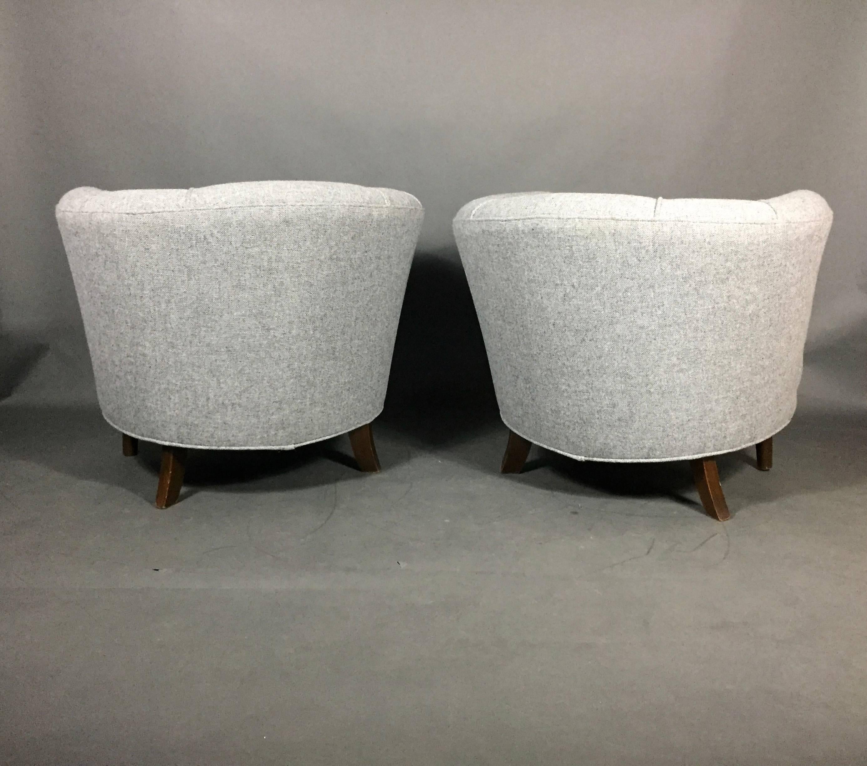 Wool Pair of Danish Mid-Century Club Chairs, New Halingdal Upholstery