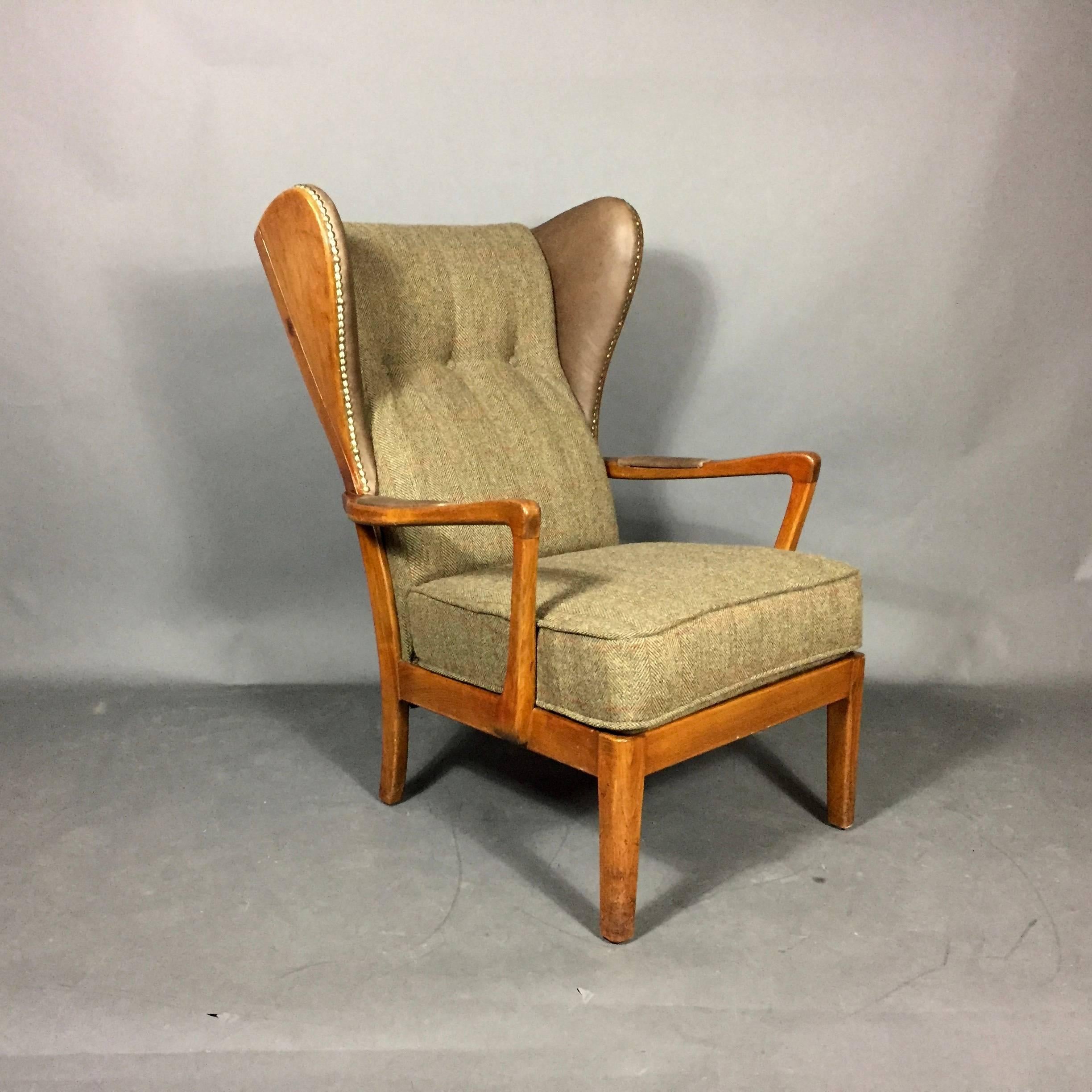 A perfect scale Danish early 1940s wing chair marked 