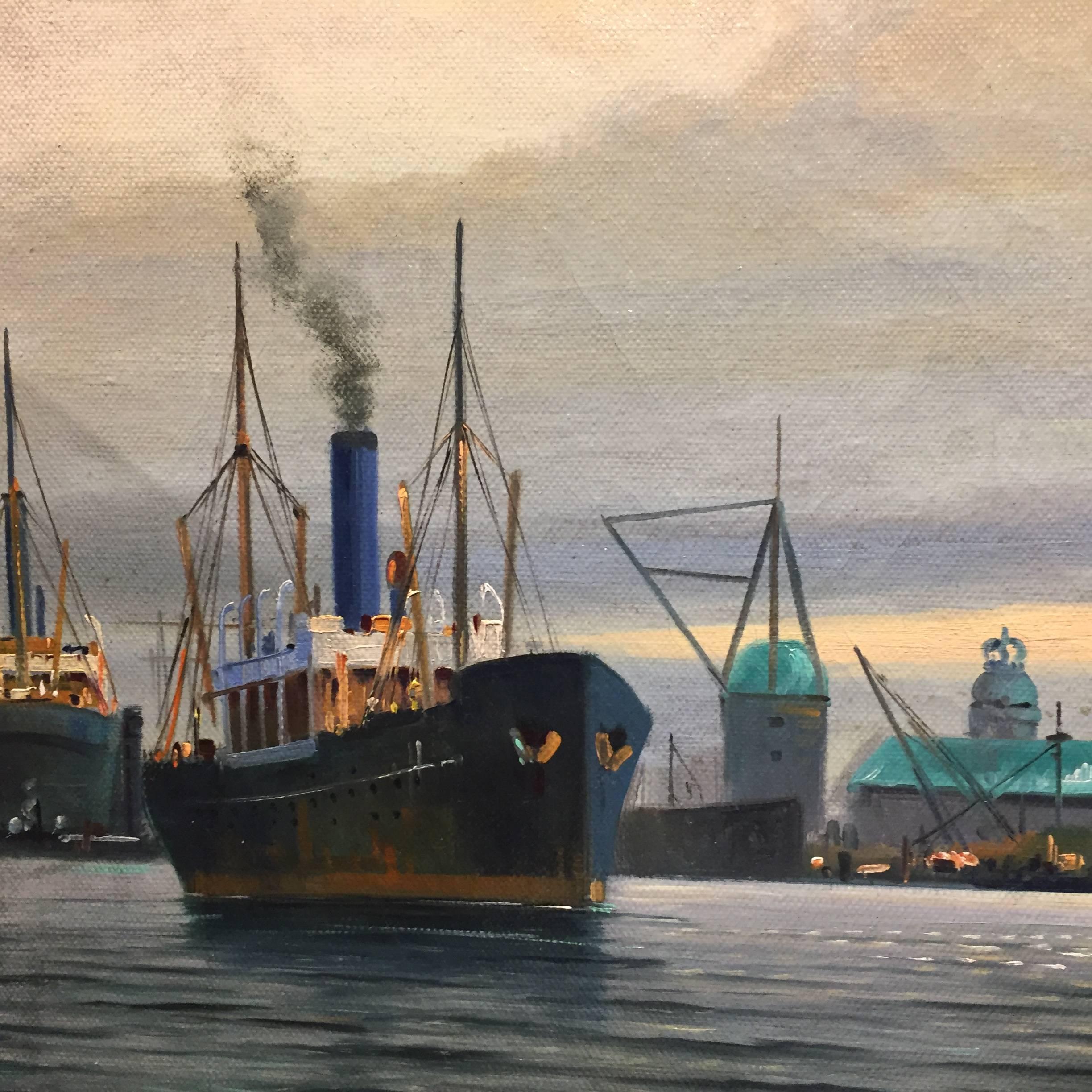 View of Copenhagen Harbour by Arup Jensen, Denmark In Good Condition In Hudson, NY