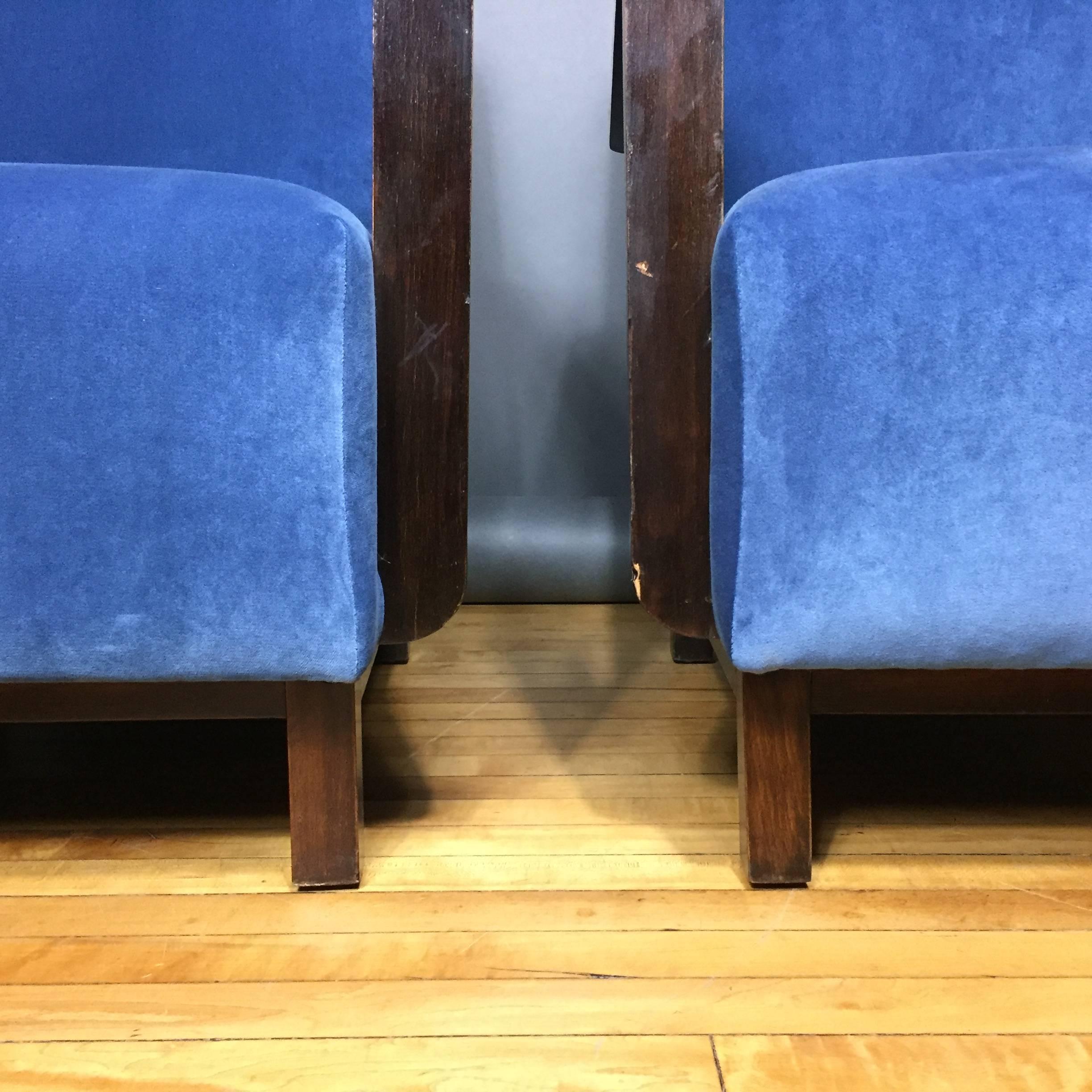 Scandinavian Modern Pair of Danish, 1940s Armchairs with Navy Velvet Covers For Sale