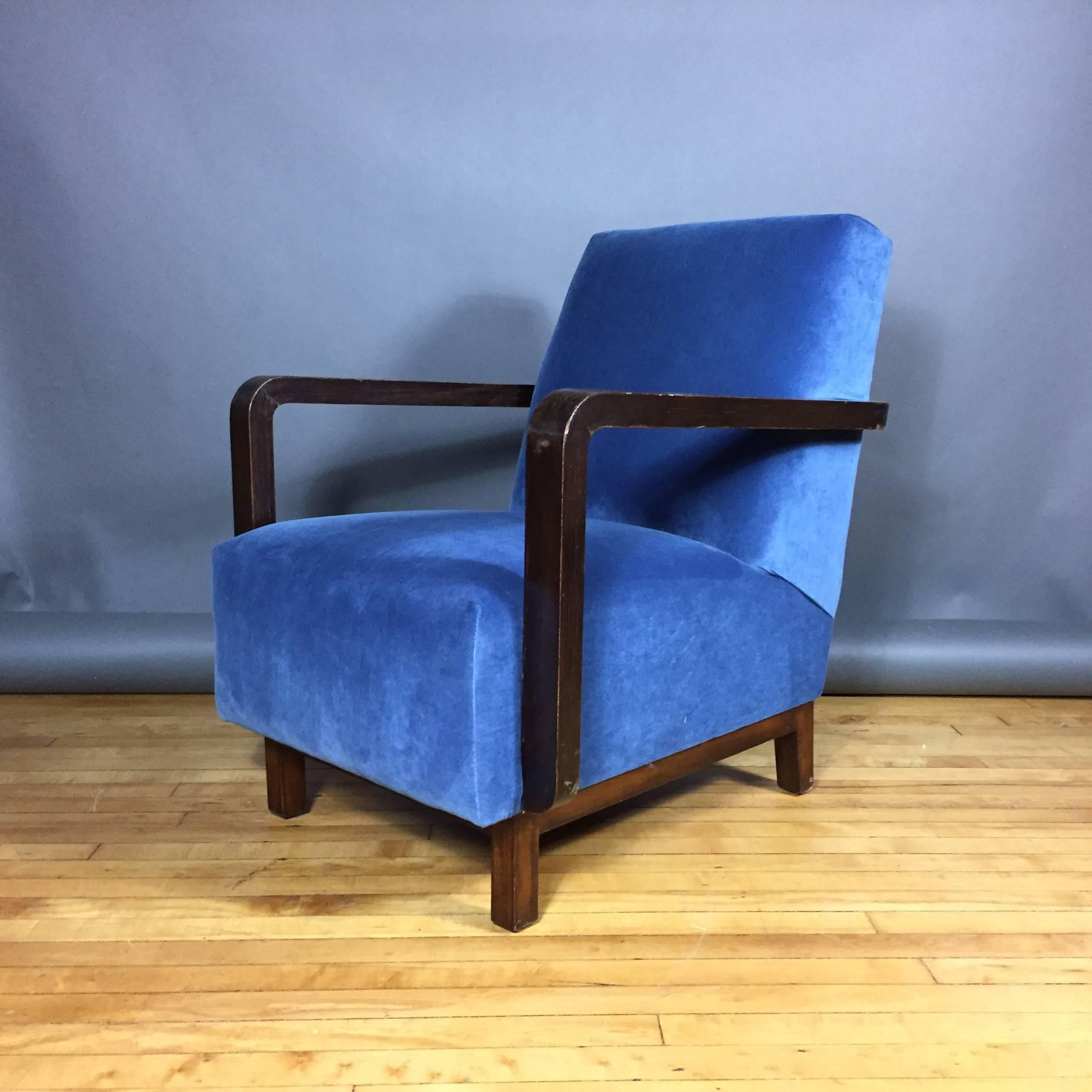 Mid-20th Century Pair of Danish, 1940s Armchairs with Navy Velvet Covers For Sale