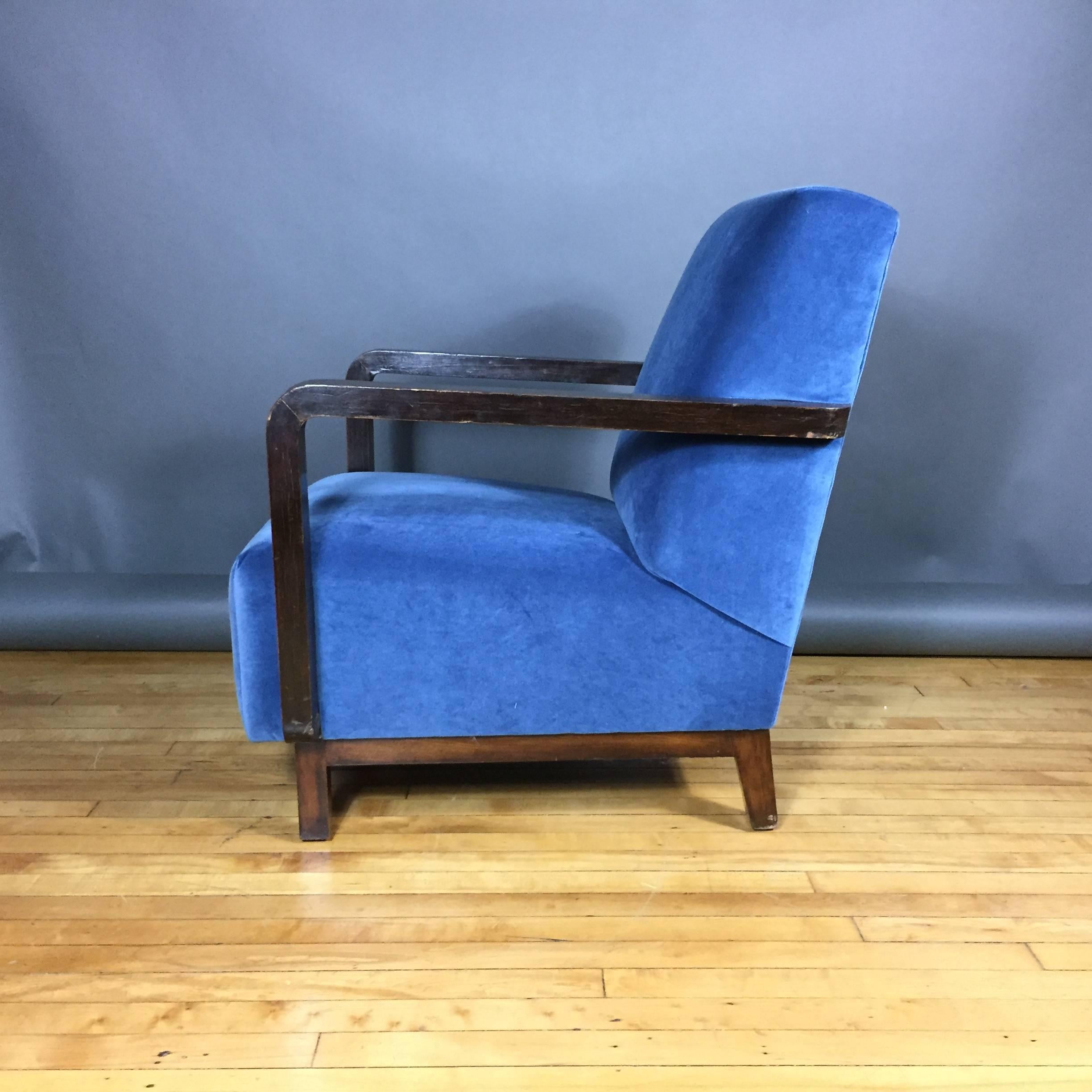 Pair of Danish, 1940s Armchairs with Navy Velvet Covers For Sale 1