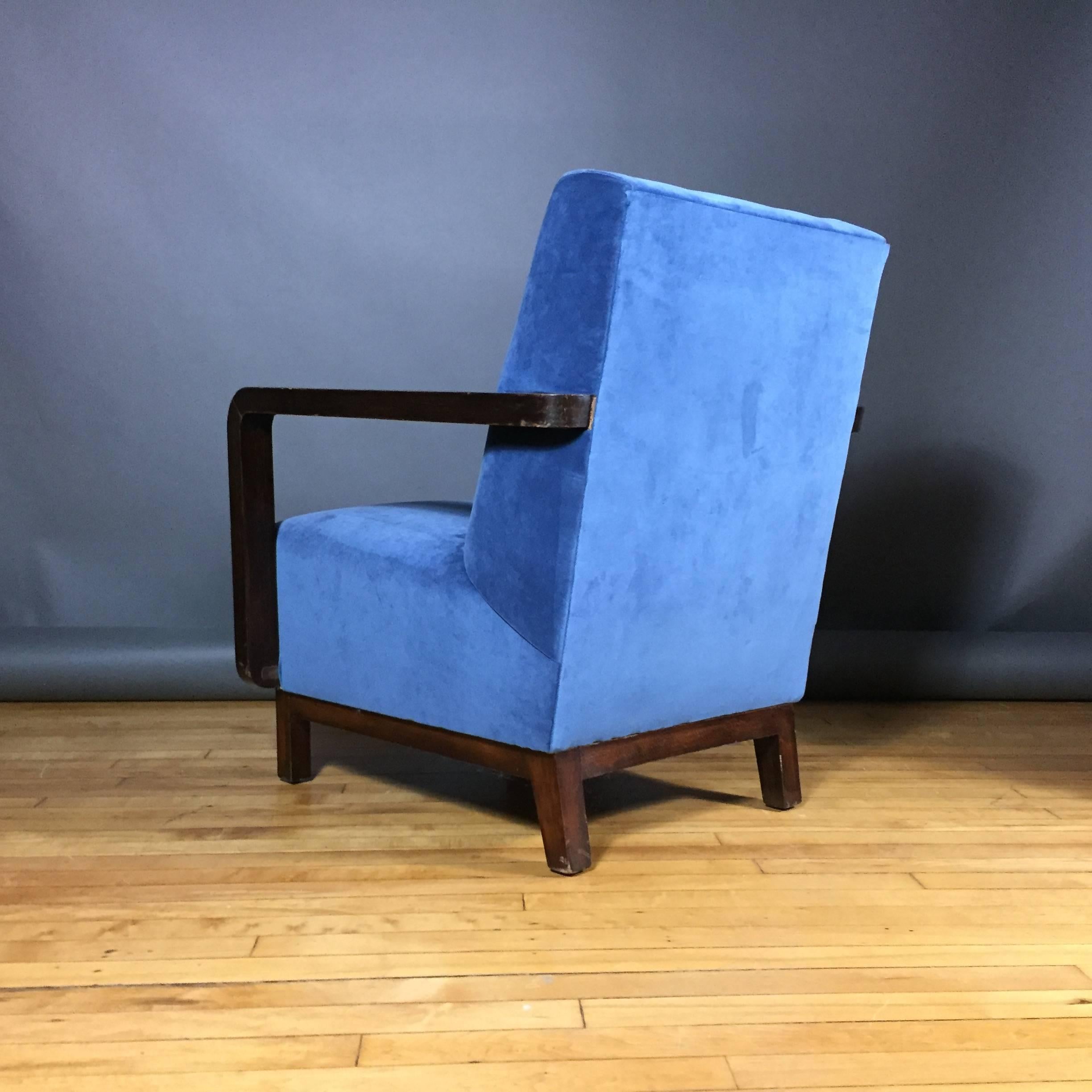 Pair of Danish, 1940s Armchairs with Navy Velvet Covers For Sale 2