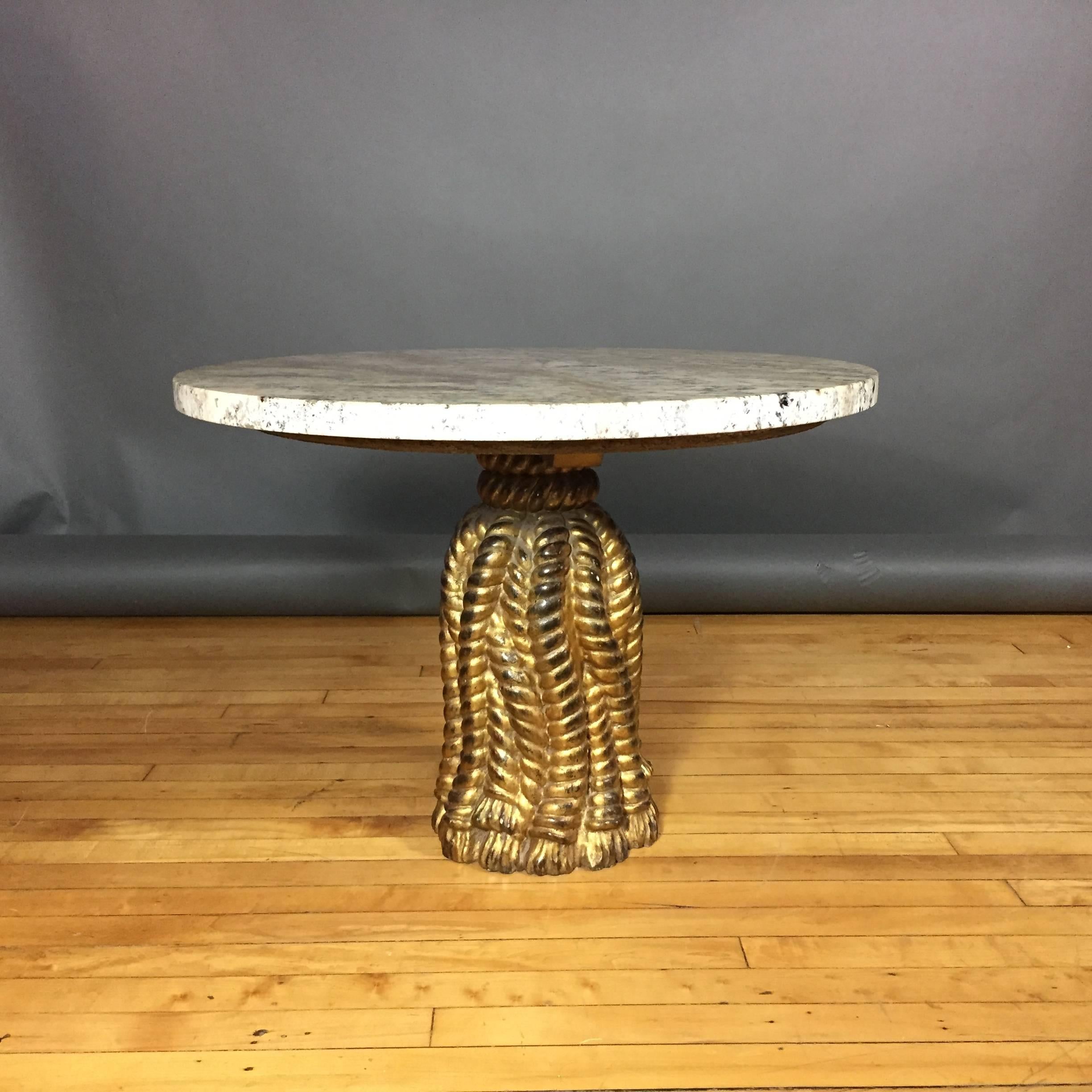 Hollywood Regency Italian Giltwood Tassel Base and Marble Coffee Table, 1950s