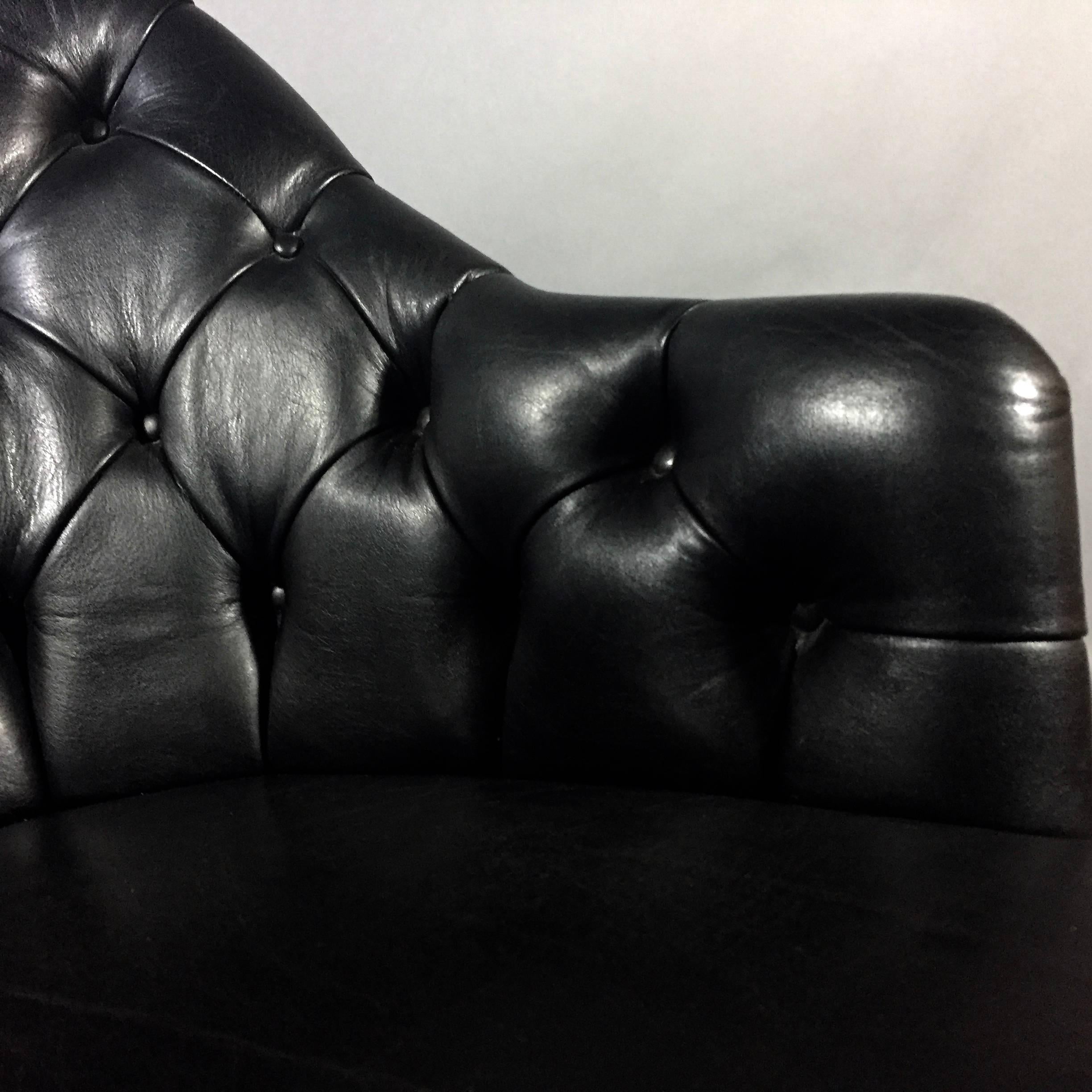Deep Tufted Black Leather Easy Chair, Late 1960s In Good Condition In Hudson, NY