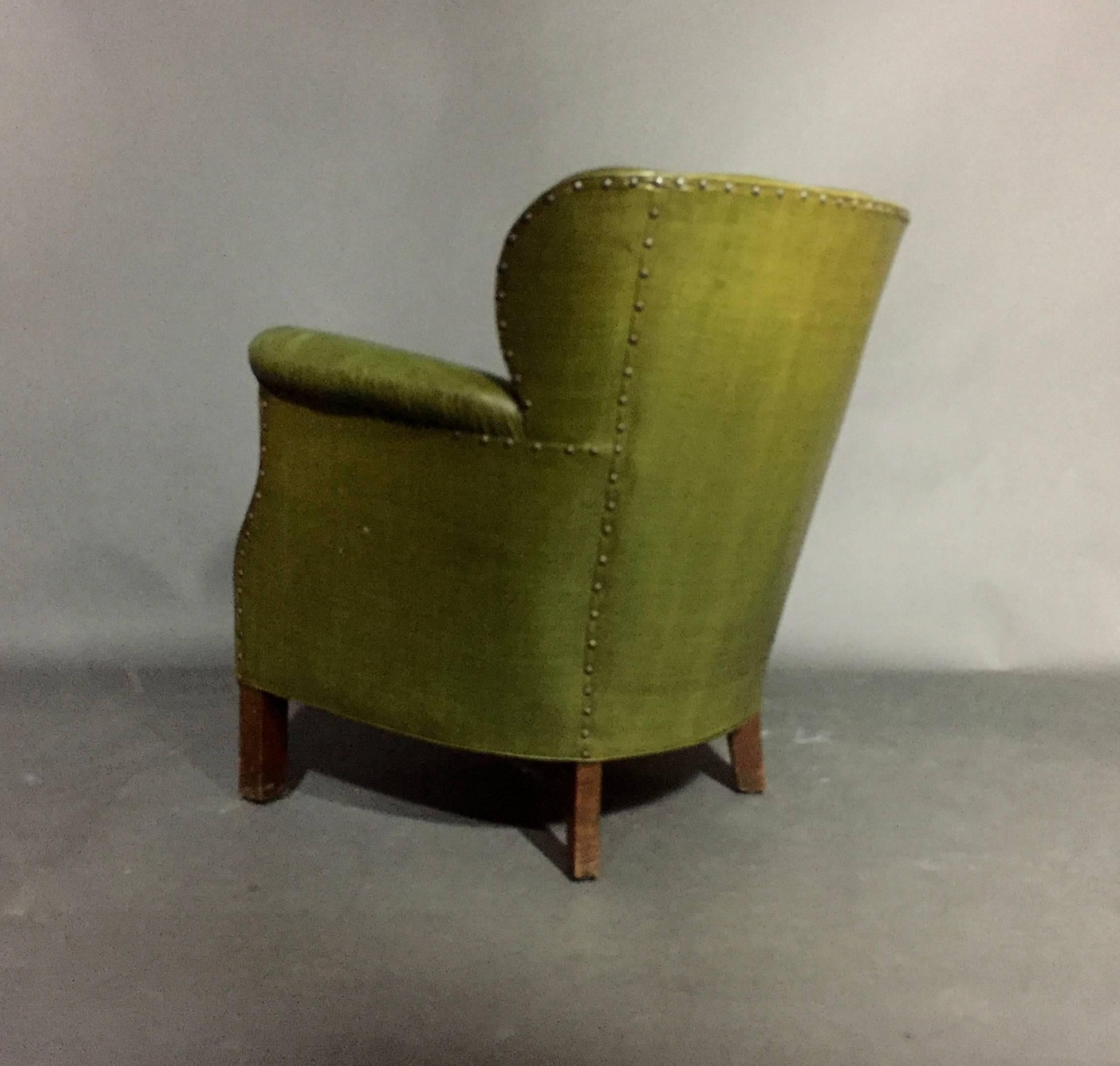 Mid-20th Century Danish Diminutive Club Chair, Original Green Oil Cloth, 1940s