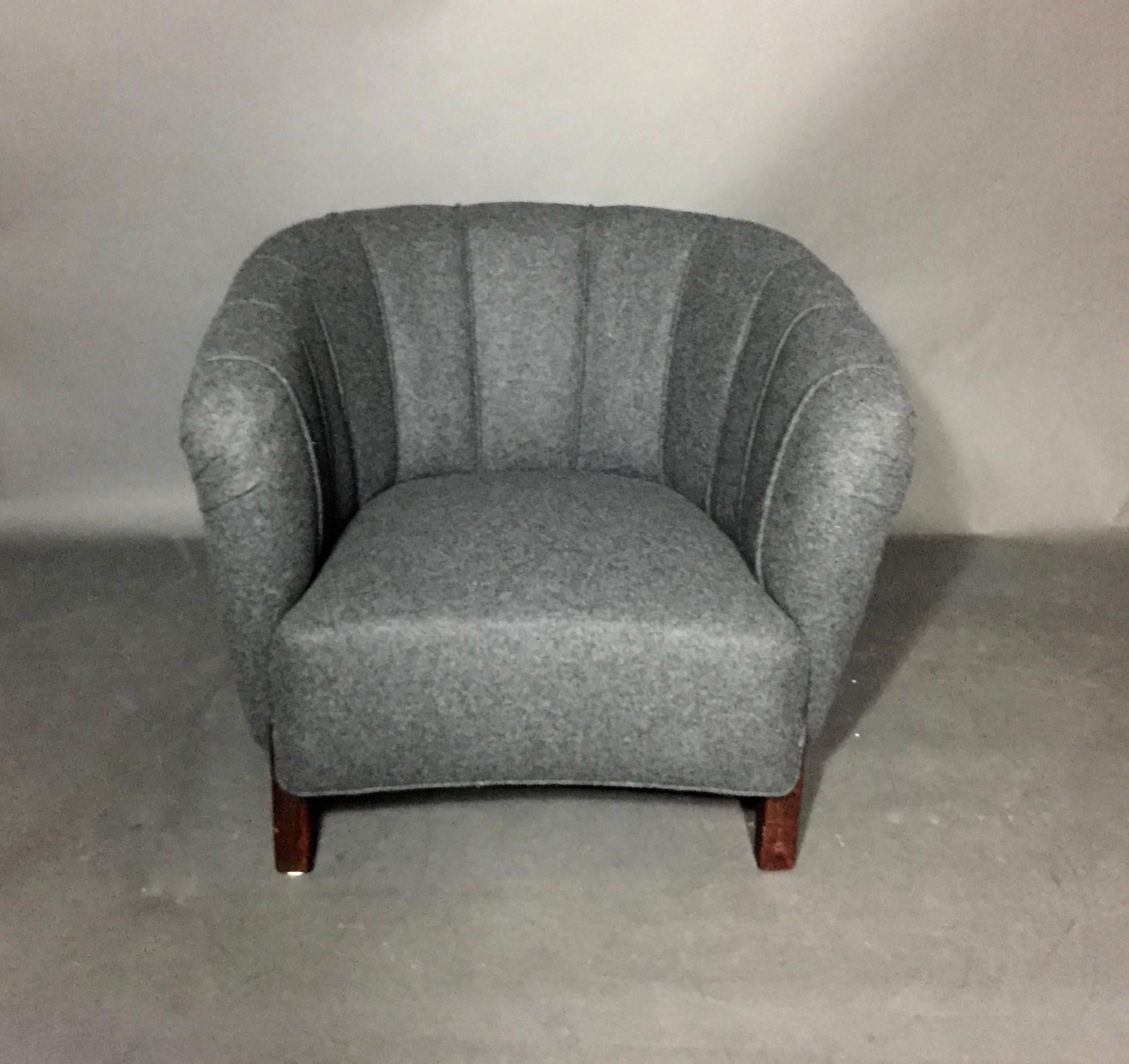 Mid-20th Century 1940s Oversize Danish Club/Lounge Chair, New Felted Wool Covers