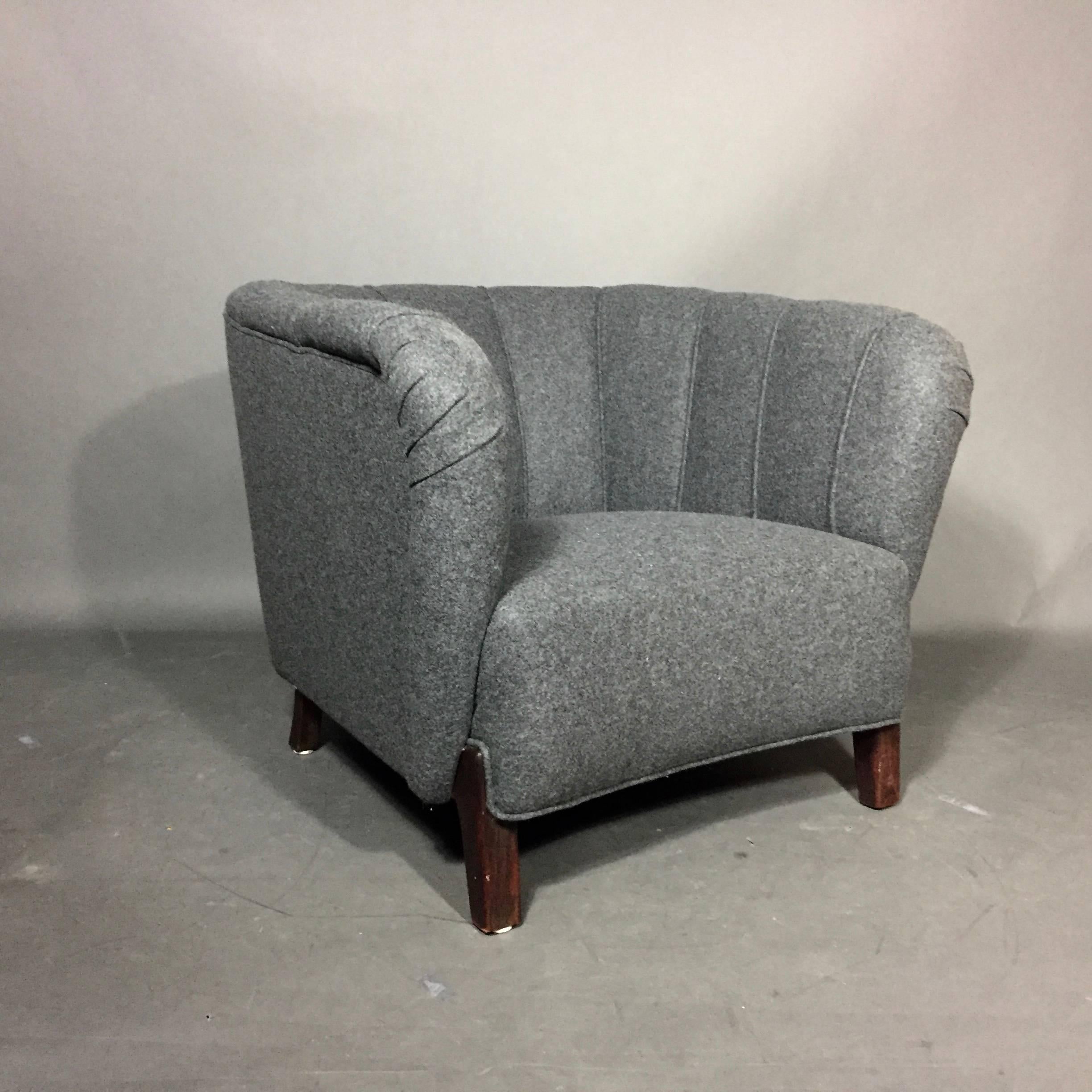 Scandinavian Modern 1940s Oversize Danish Club/Lounge Chair, New Felted Wool Covers