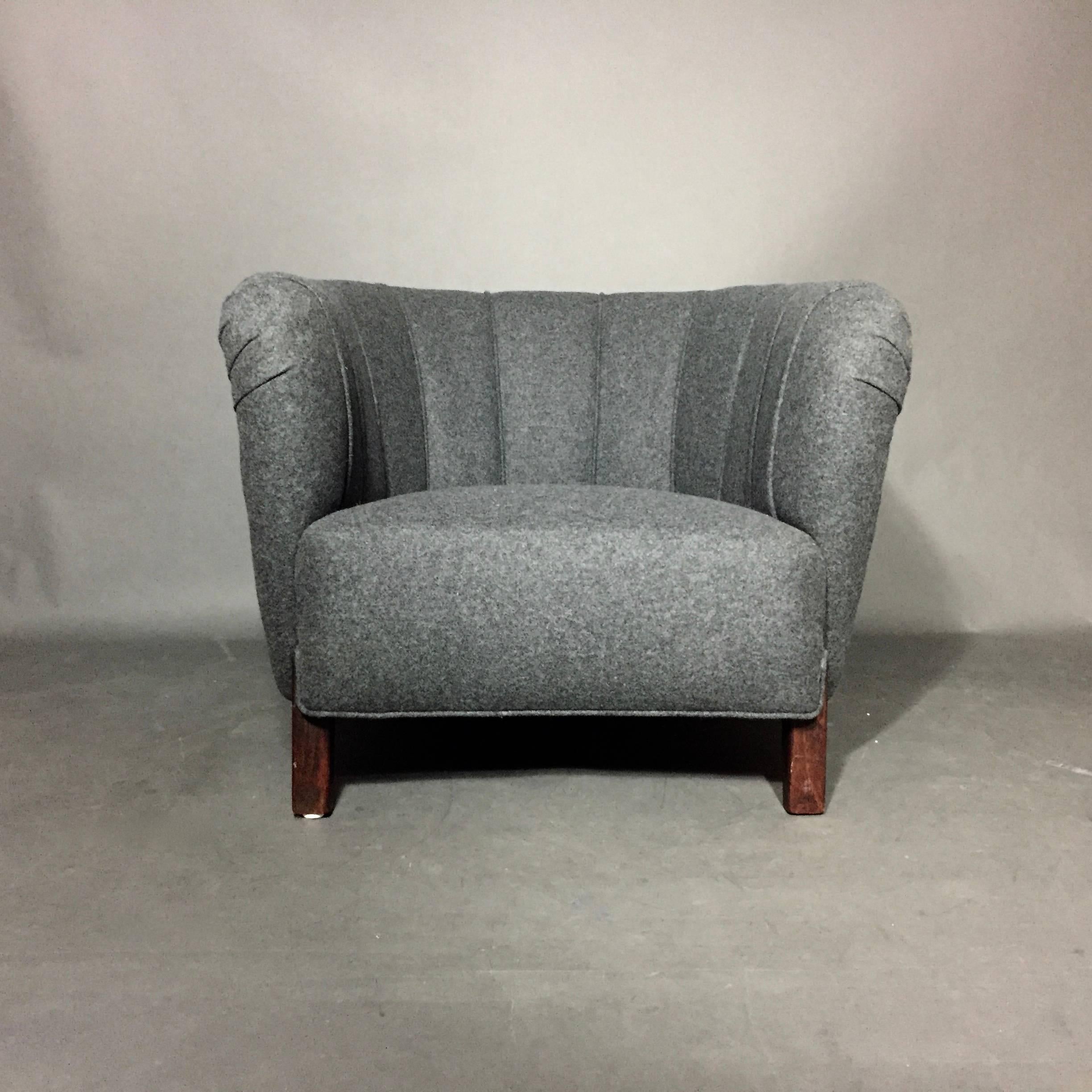 1940s Oversize Danish Club/Lounge Chair, New Felted Wool Covers In Good Condition In Hudson, NY