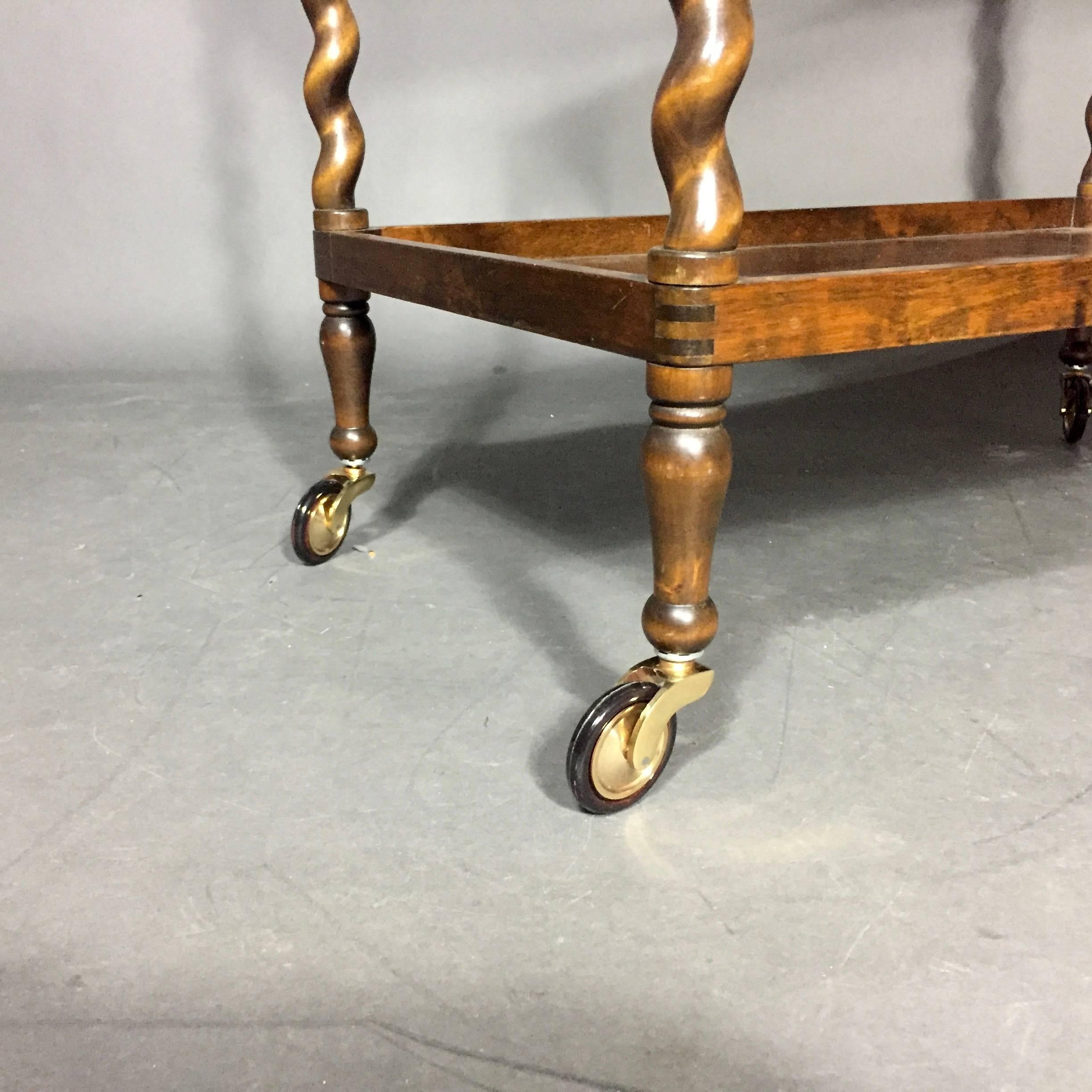 1930s Belgian Turned Spiral-Leg Mahogany Drinks Trolley In Good Condition In Hudson, NY