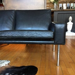 Hans J Wegner Black Leather Airport AP 34/3 Sofa, Denmark, 1960s