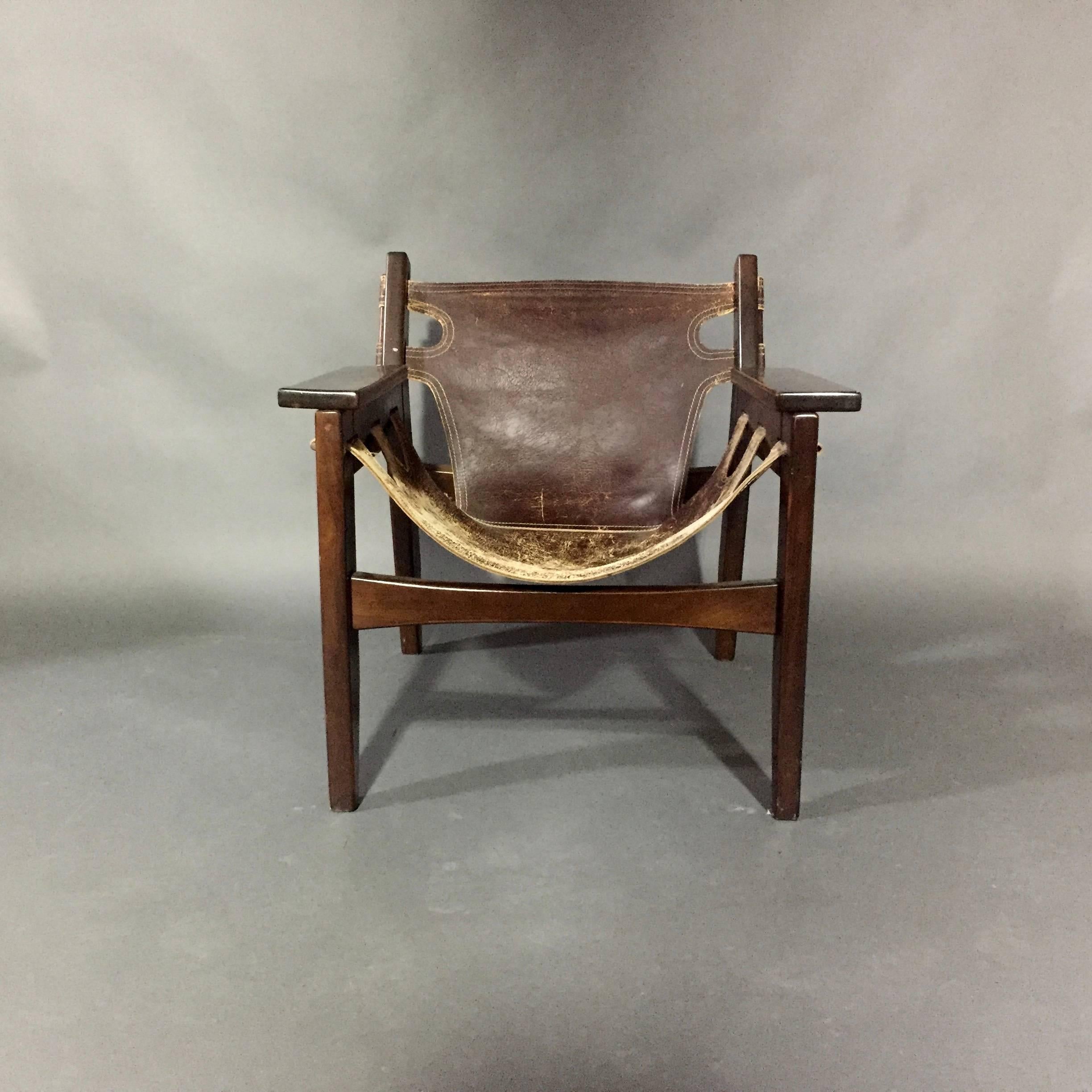 Mid-Century Modern Sergio Rodrigues Kilin Lounge Chair, Rosewood and Leather, Brazil