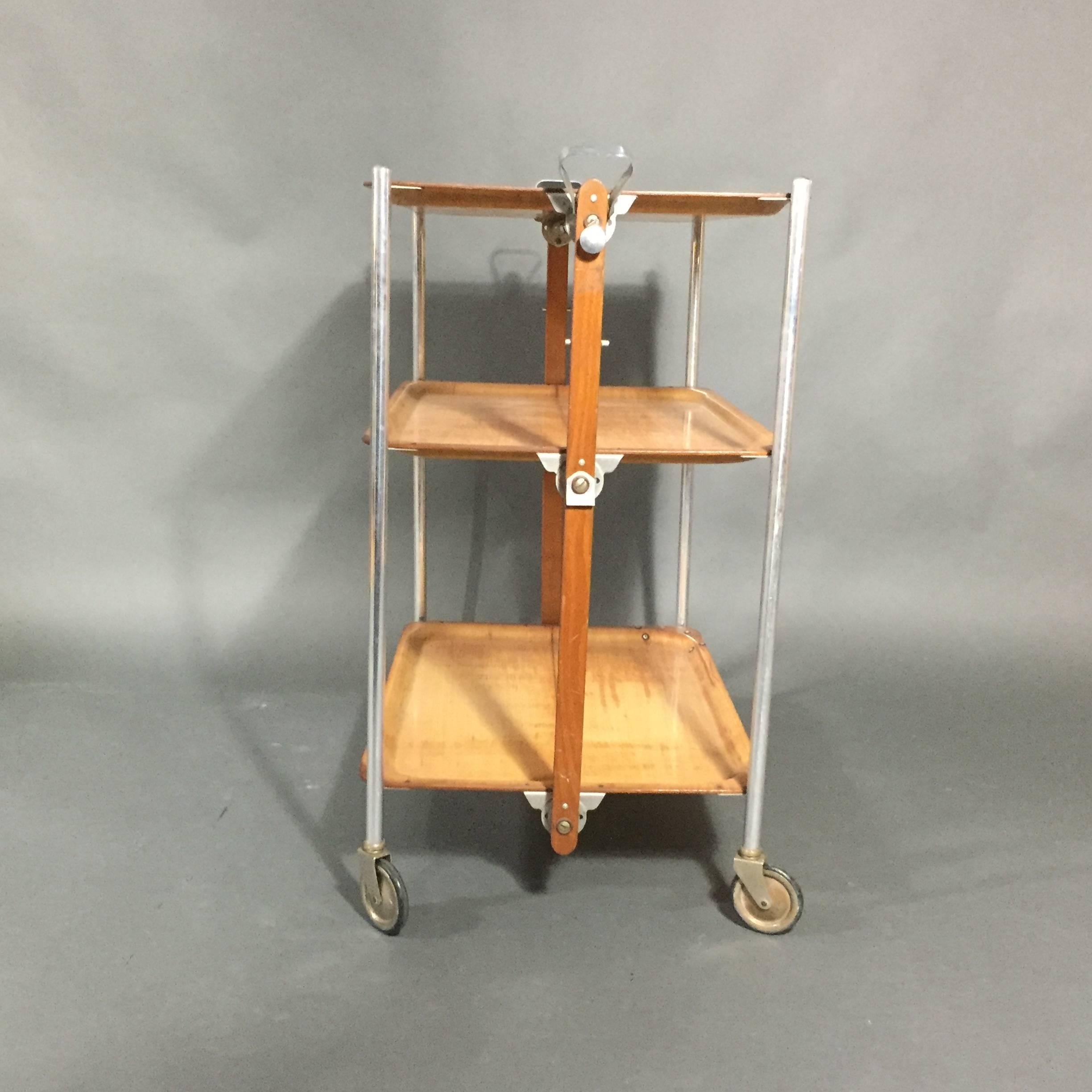 Late 1940s French Folding Bar Cart, Textable Paris For Sale 1