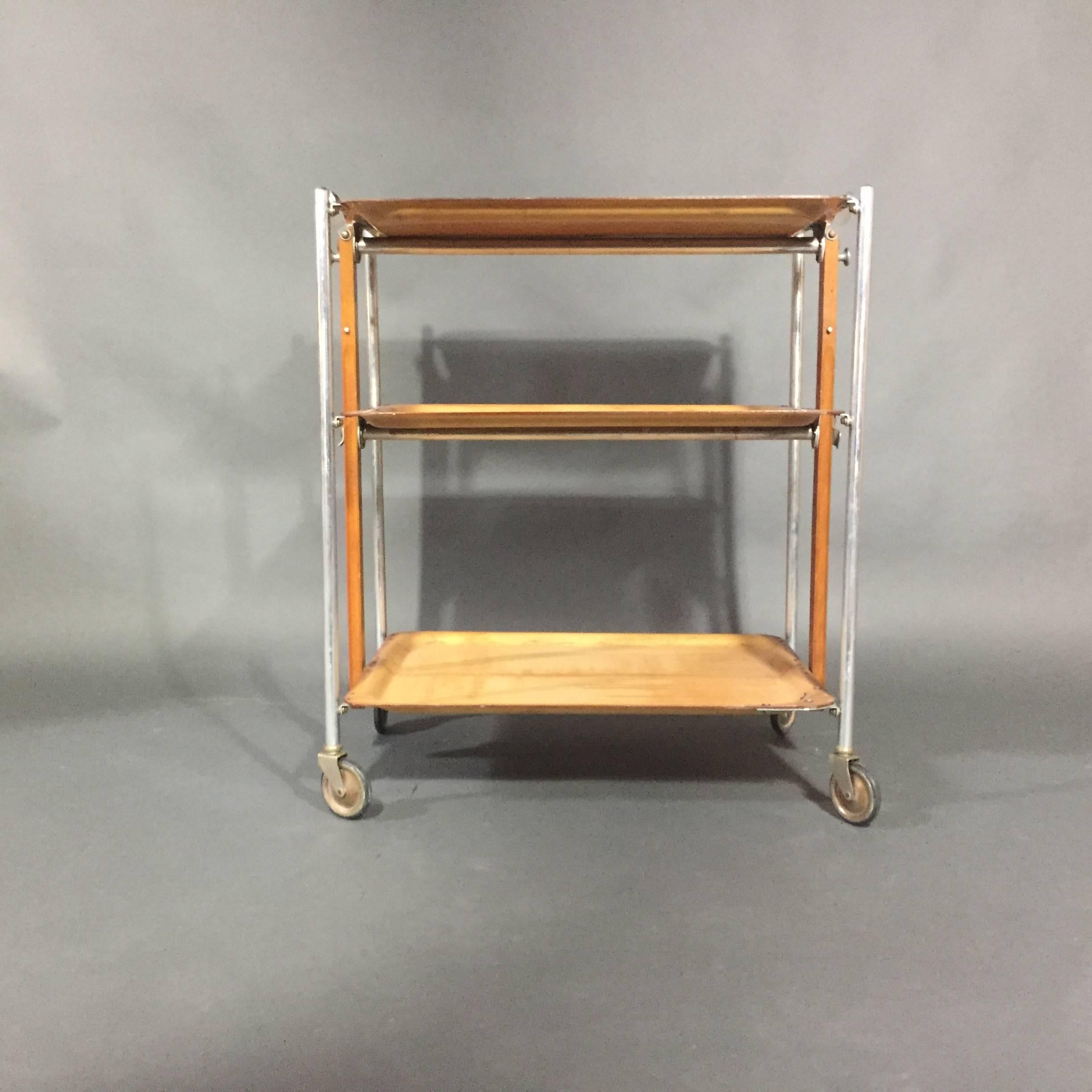 Mid-Century Modern Late 1940s French Folding Bar Cart, Textable Paris For Sale
