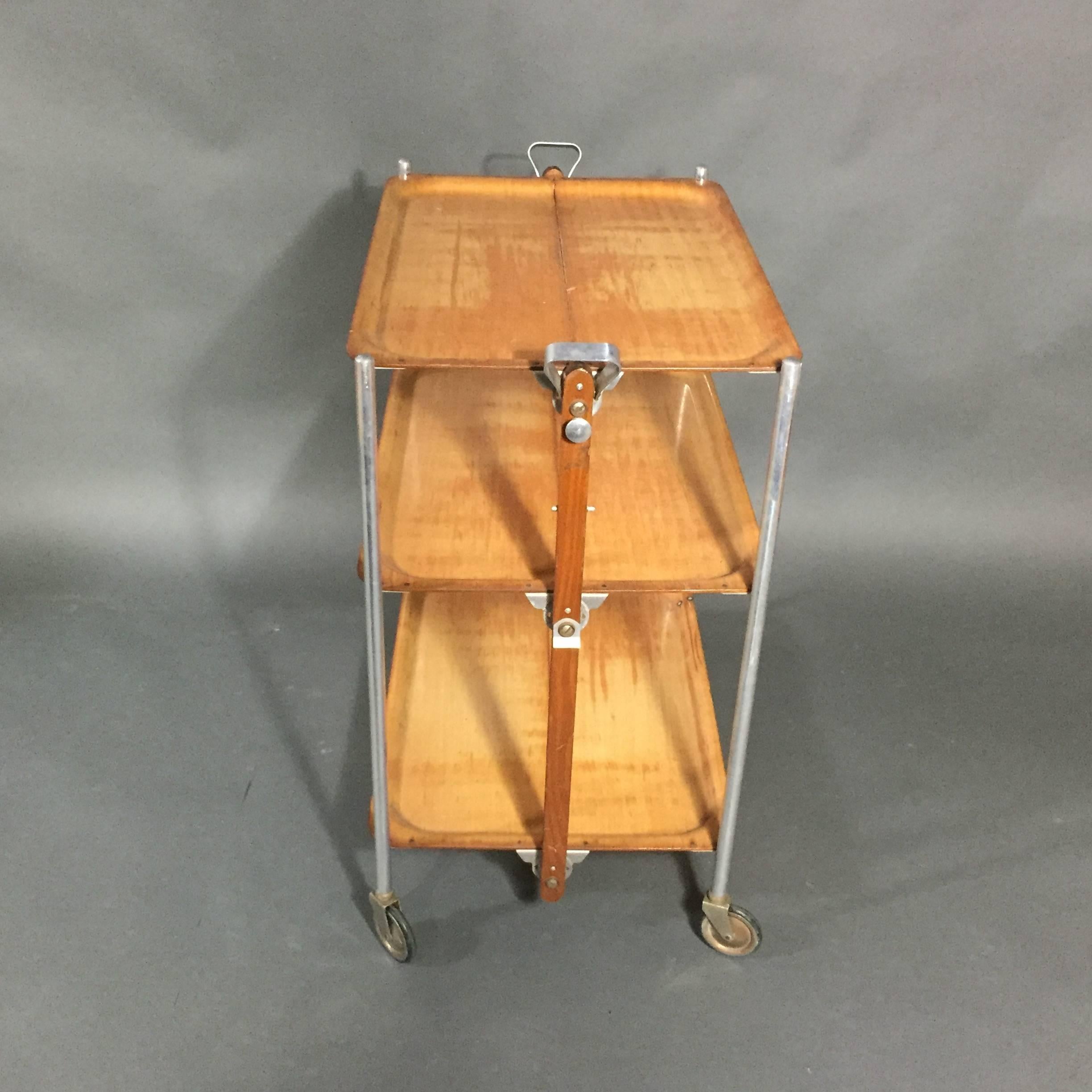 Late 1940s French Folding Bar Cart, Textable Paris For Sale 2