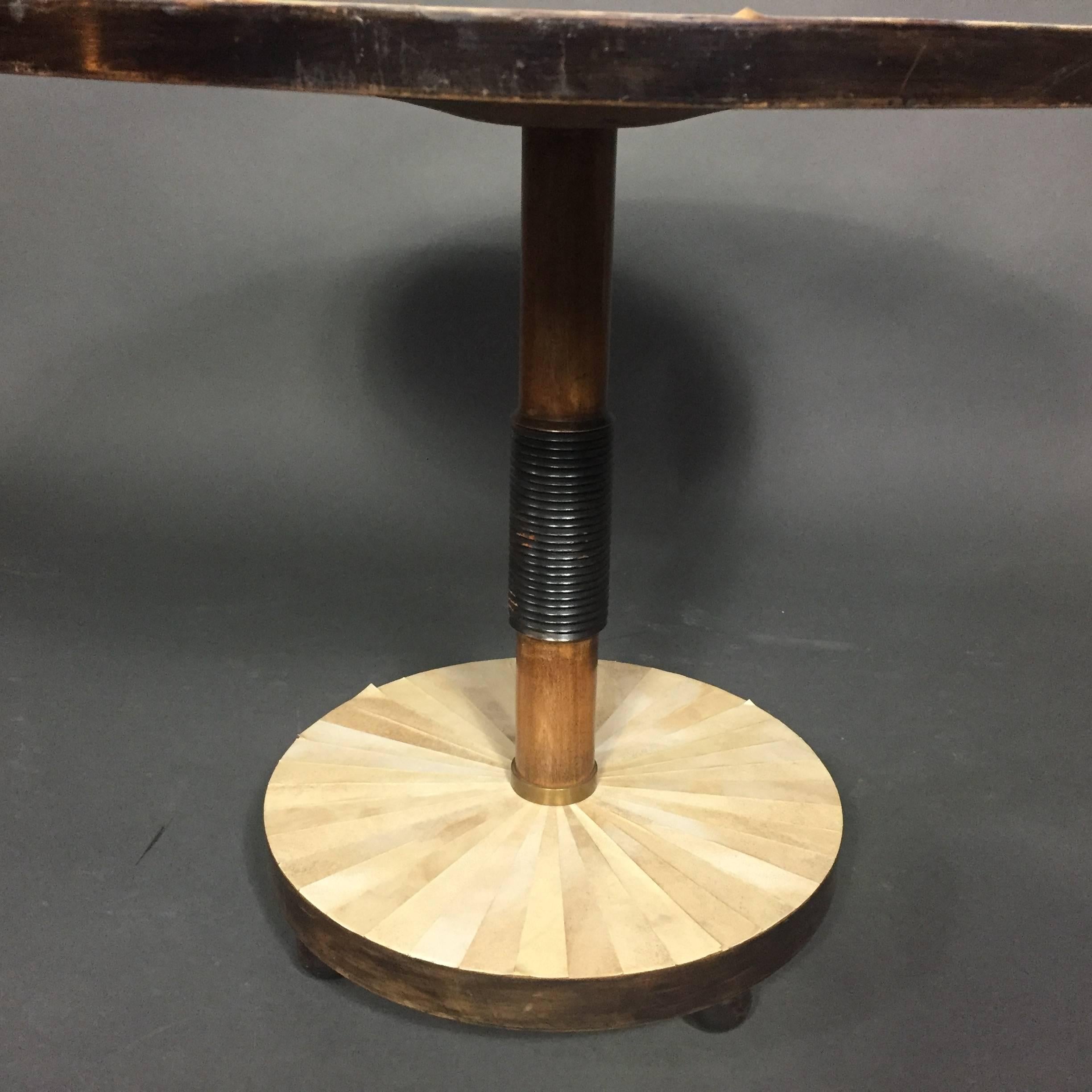 European Late 1930s Radiating Parchment and Brass Side Table For Sale