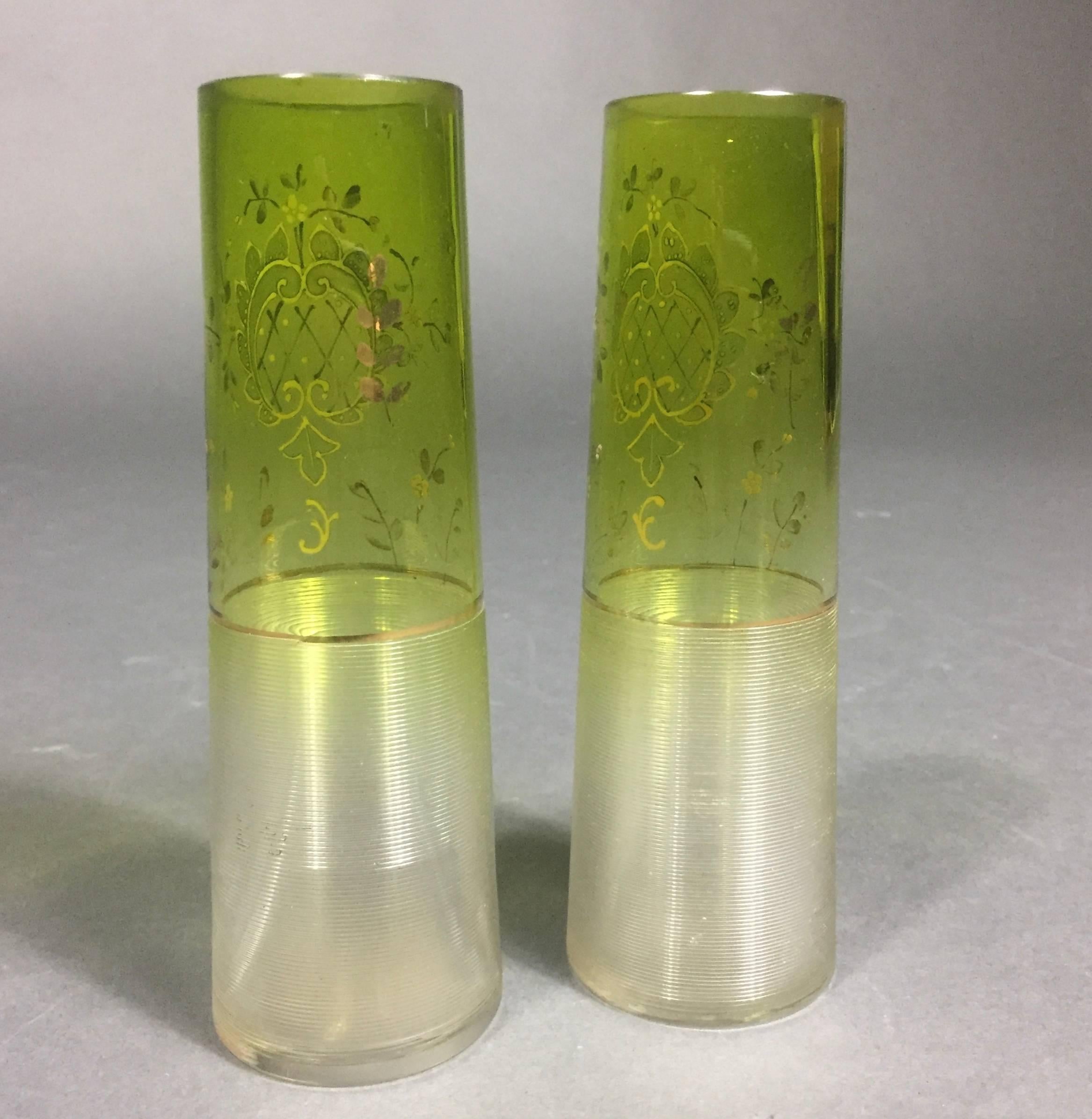 Pair of Bohemian Art Deco Moser Attributed Decorated Bud Vases, 1925 In Good Condition For Sale In Hudson, NY