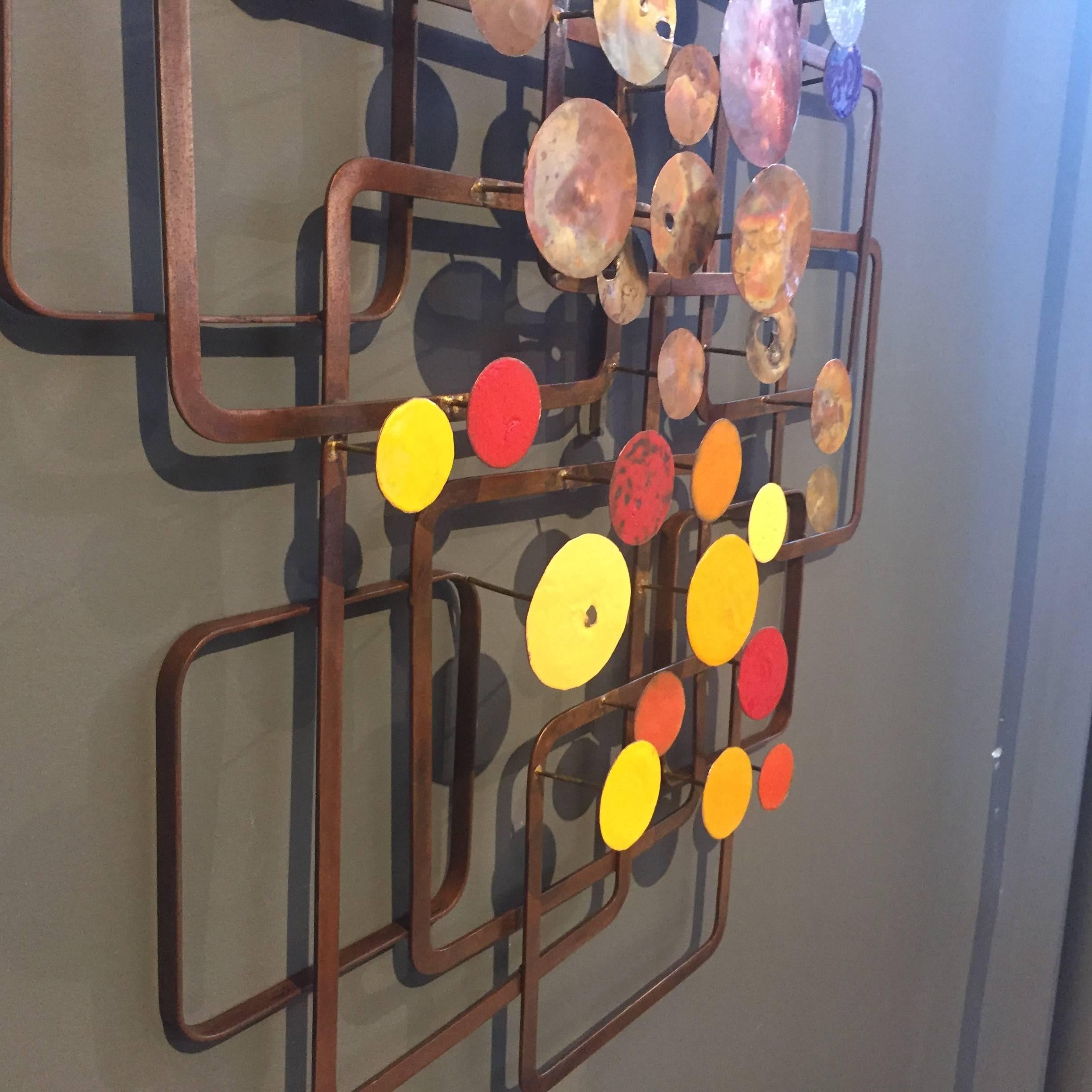 Copper and Brass Vitreous Enameled Wall Sculpture For Sale 2