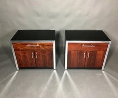 Pair of John Stuart Rosewood and Chrome Nightstands, USA, 1970s