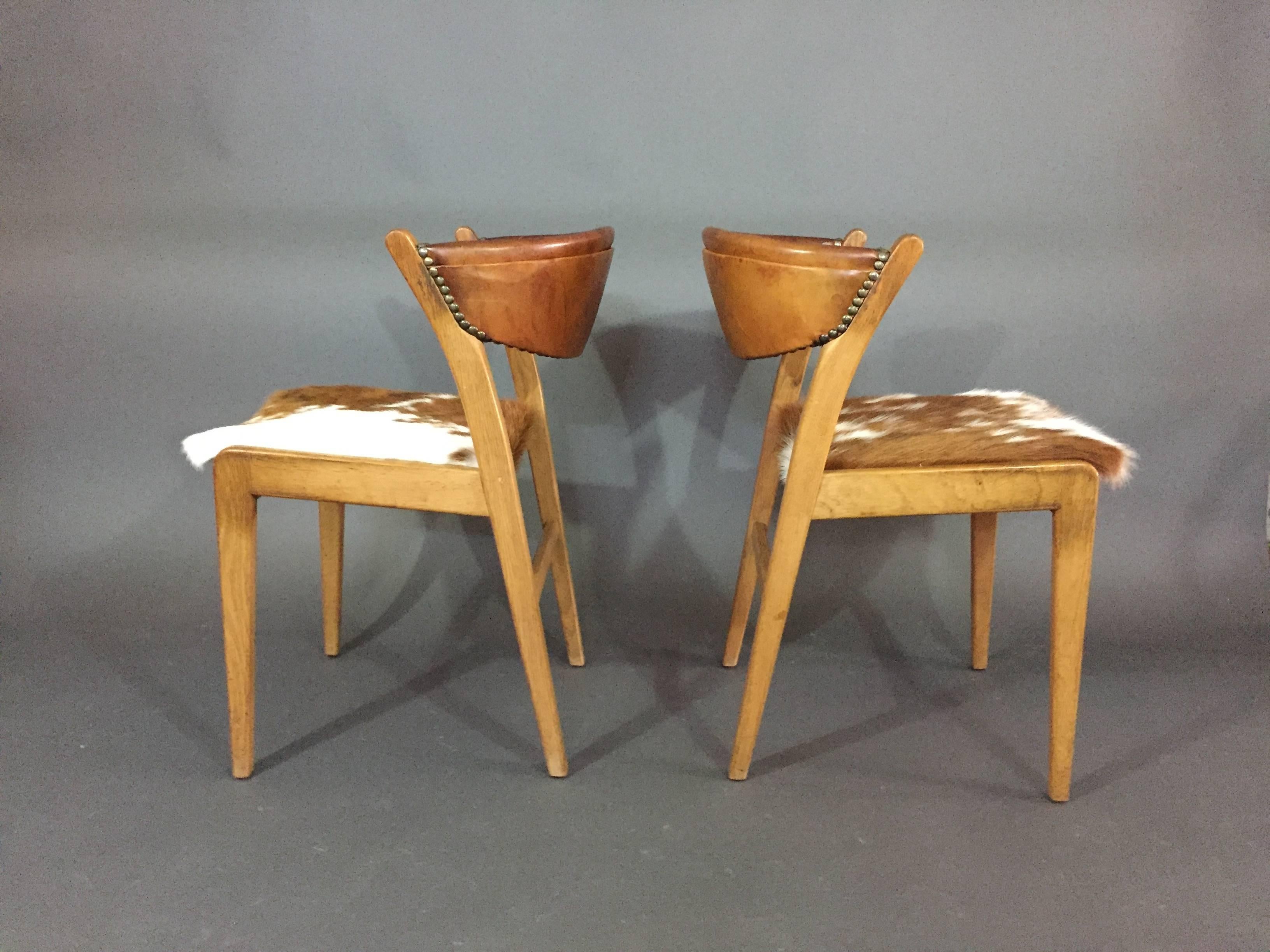 Four Danish 1960s Oak, Leather and Cowhide Dining Chairs 2