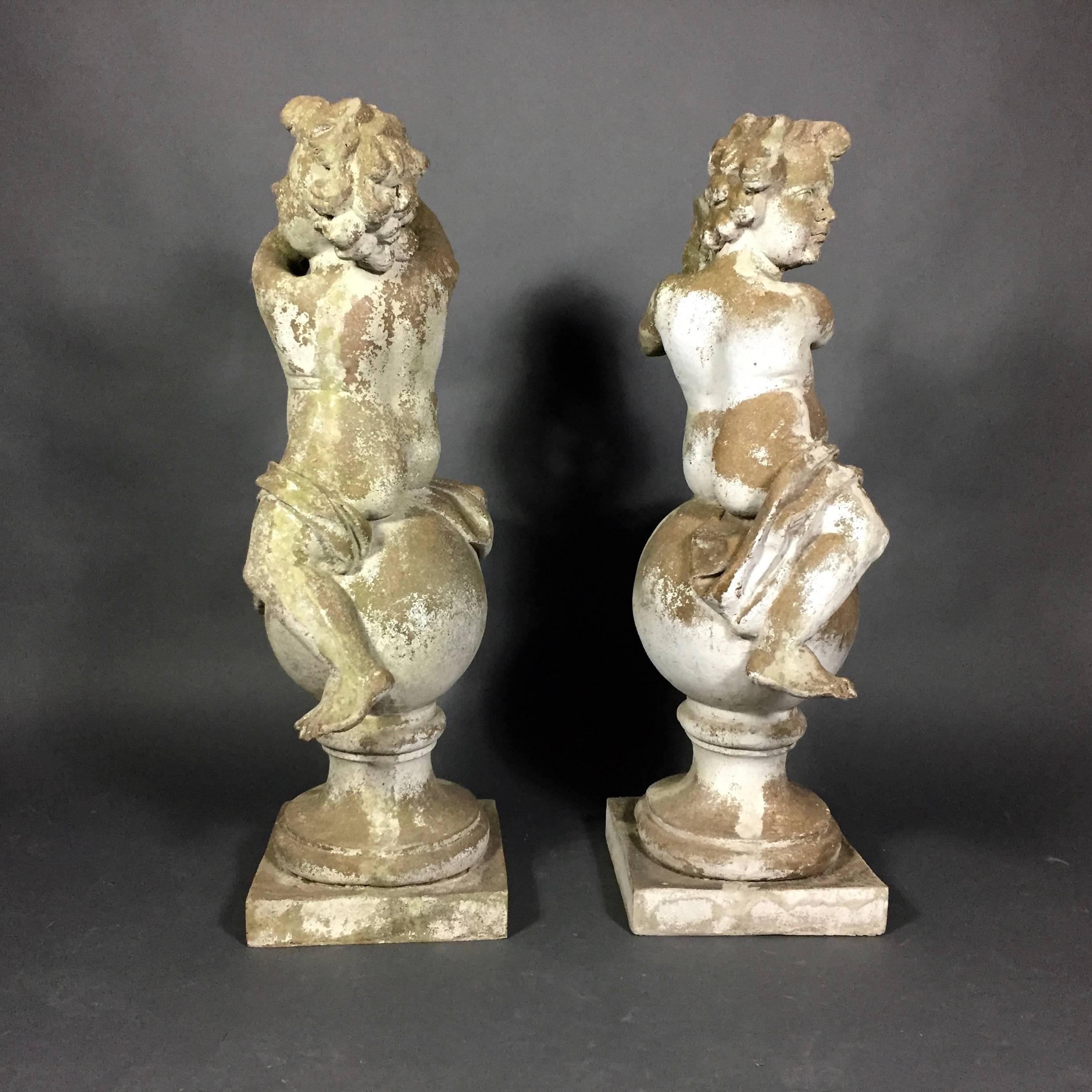 Pair of Puti Garden Statues, Composite Material, 20th Century For Sale 1