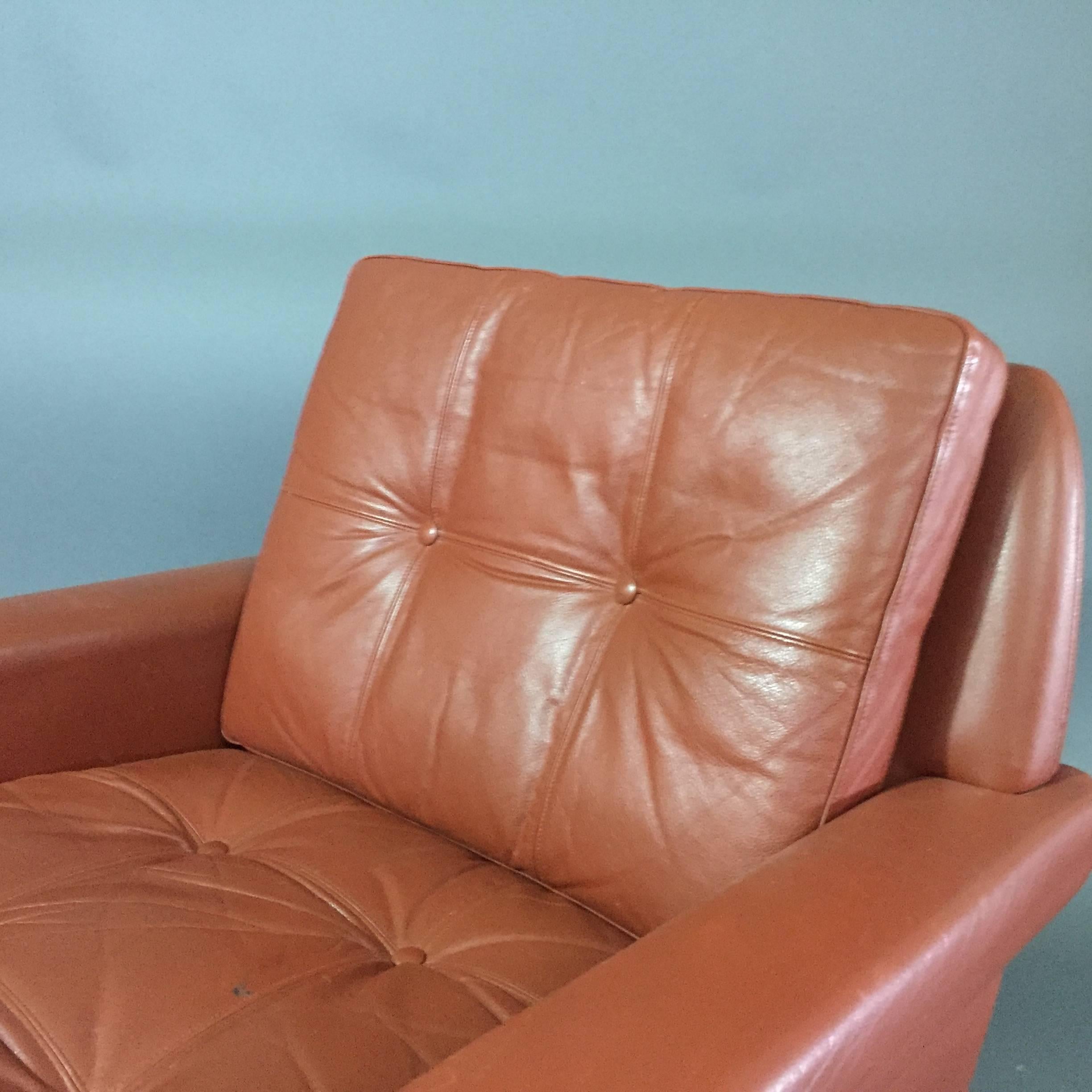 Pair 1960s Danish Leather Lounge Chairs For Sale 1
