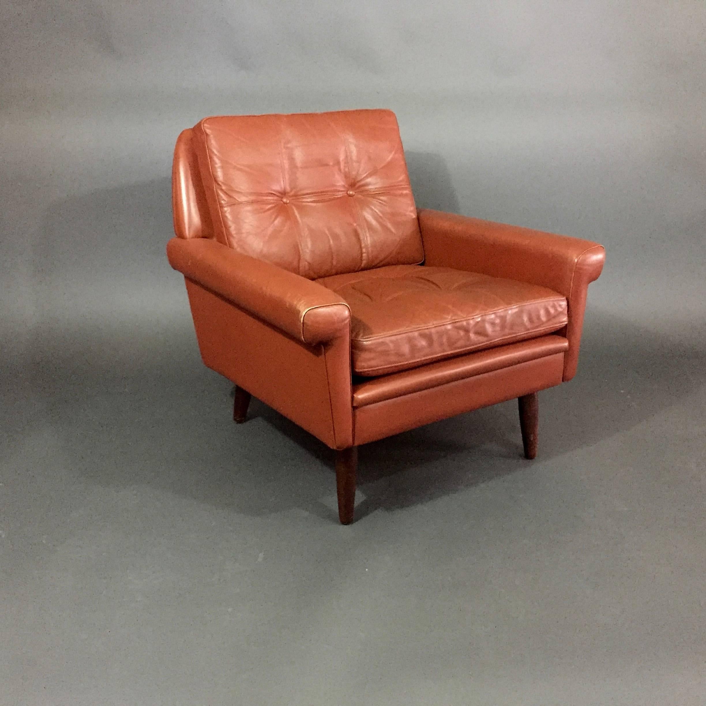 Pair 1960s Danish Leather Lounge Chairs In Good Condition For Sale In Hudson, NY