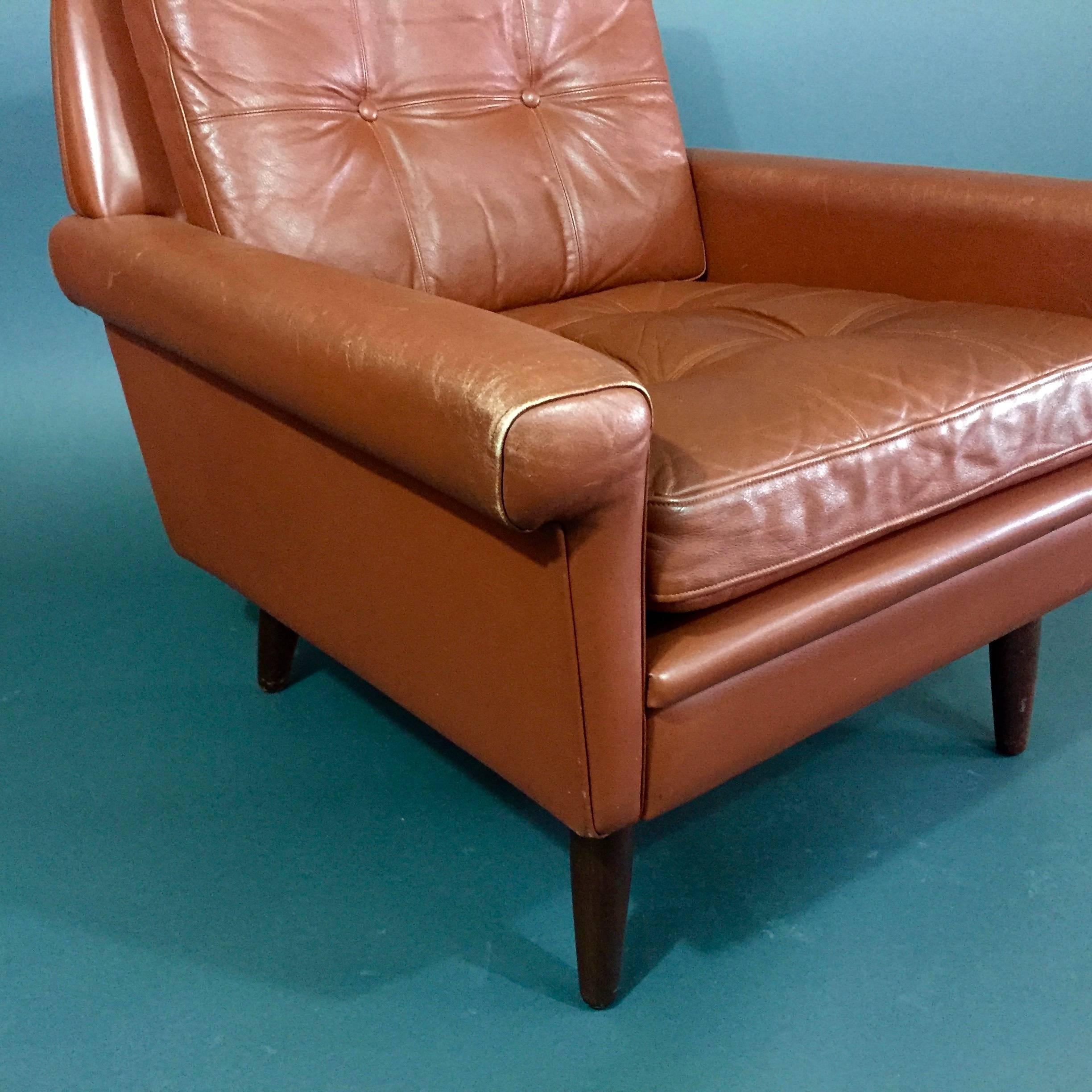 Mid-20th Century Pair 1960s Danish Leather Lounge Chairs For Sale