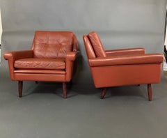 Pair 1960s Danish Leather Lounge Chairs