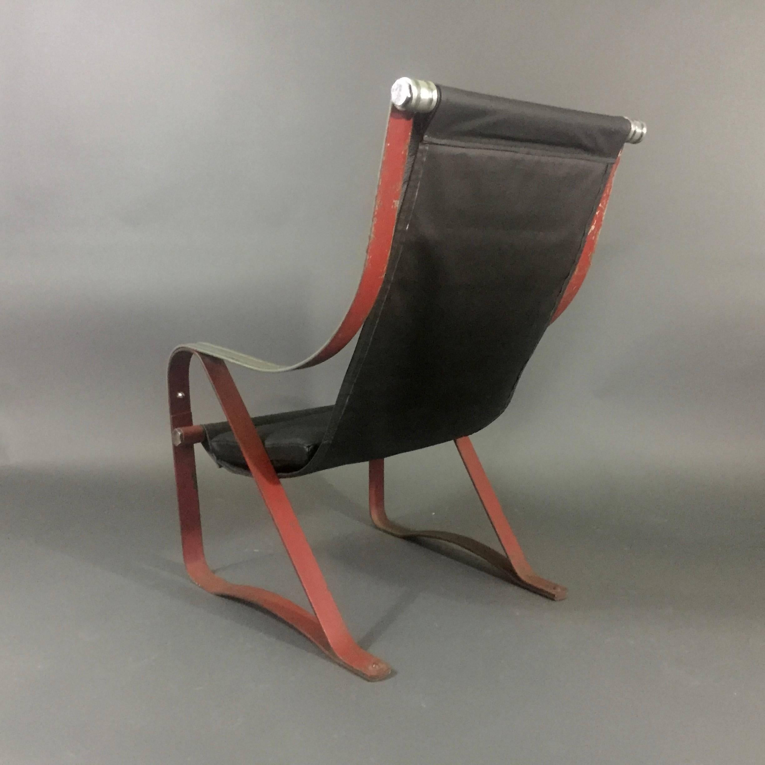 American McKay Craft Sling Chair, Leather and Steel, 1930s For Sale