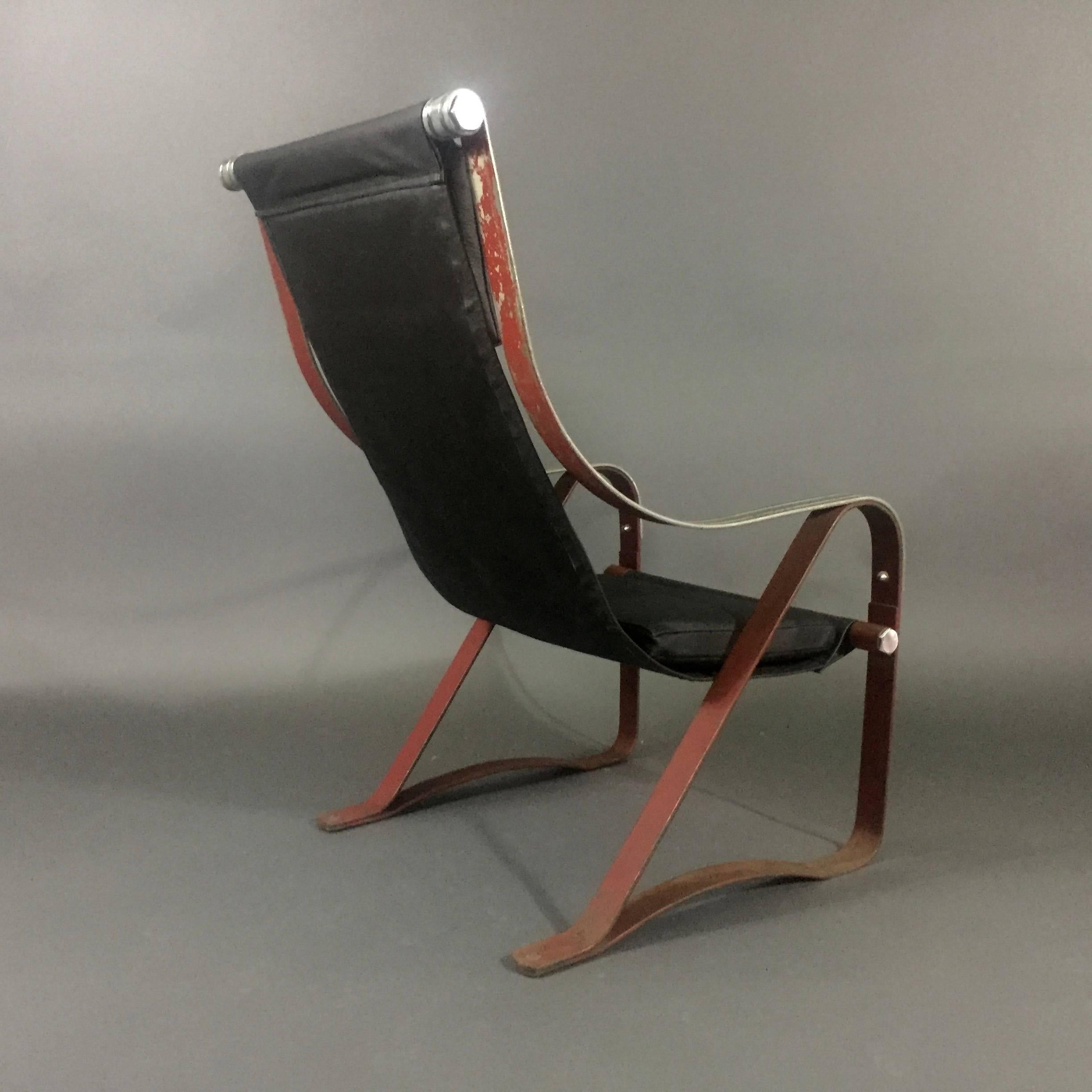 McKay Craft Sling Chair, Leather and Steel, 1930s In Good Condition For Sale In Hudson, NY