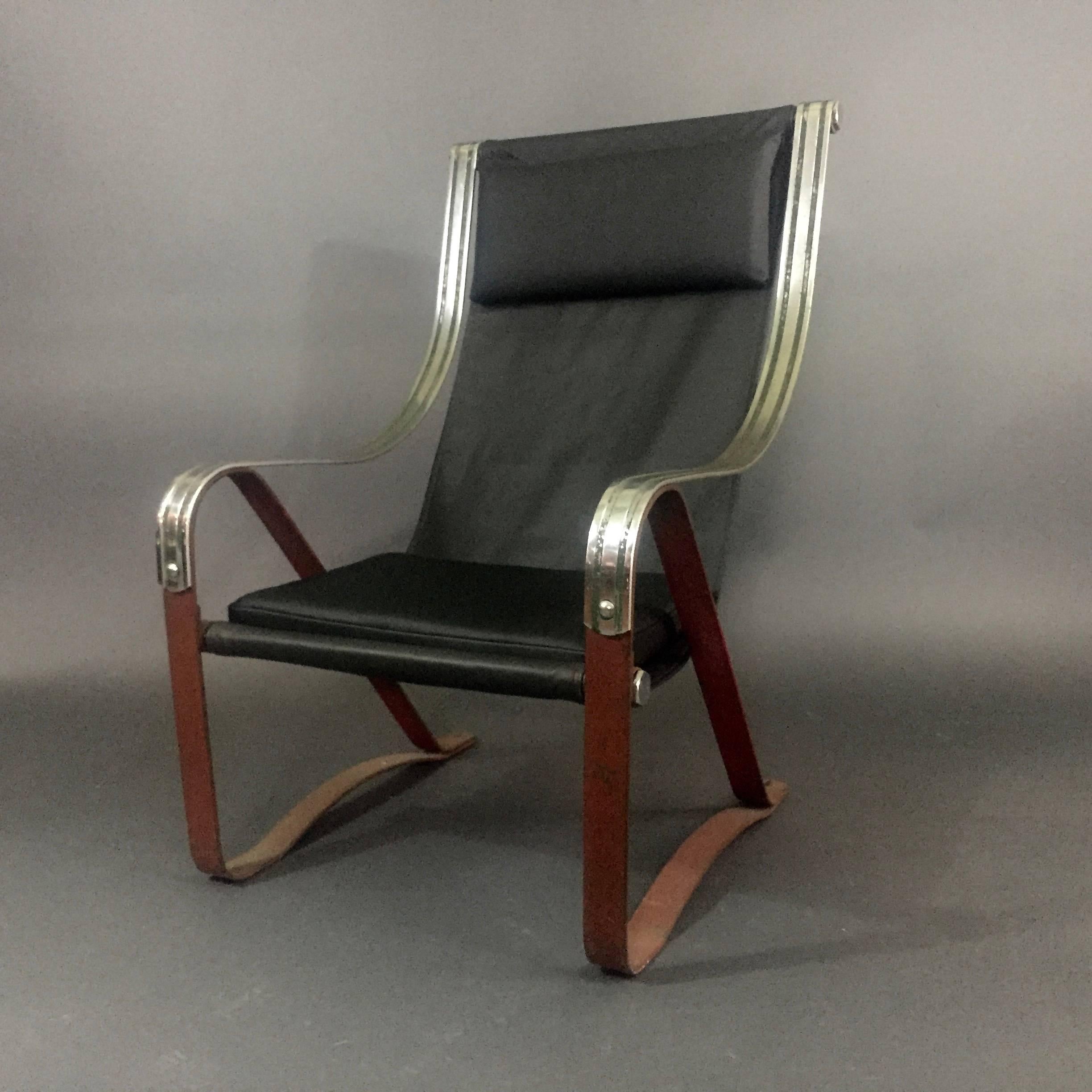 Machine Age McKay Craft Sling Chair, Leather and Steel, 1930s For Sale