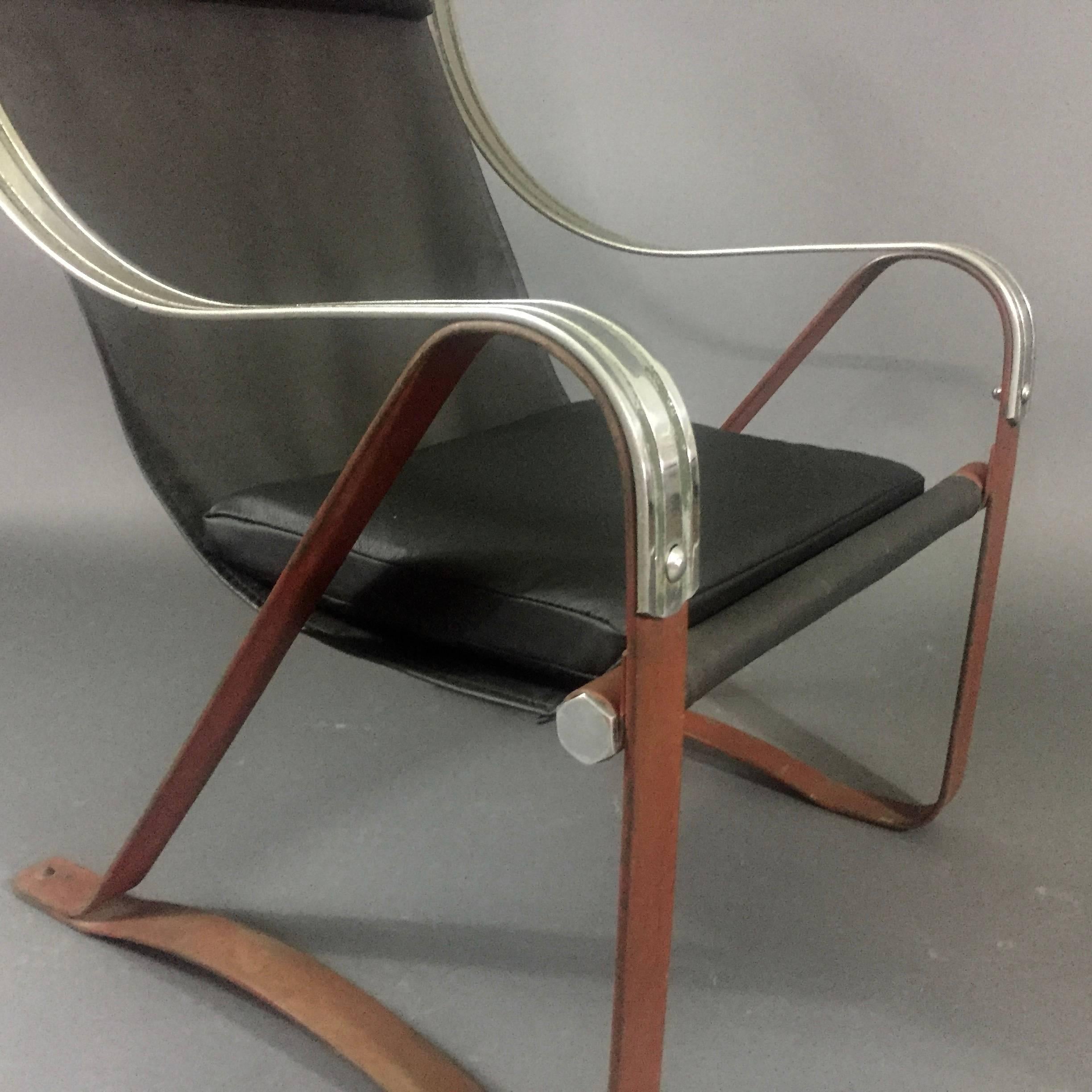 Mid-20th Century McKay Craft Sling Chair, Leather and Steel, 1930s For Sale
