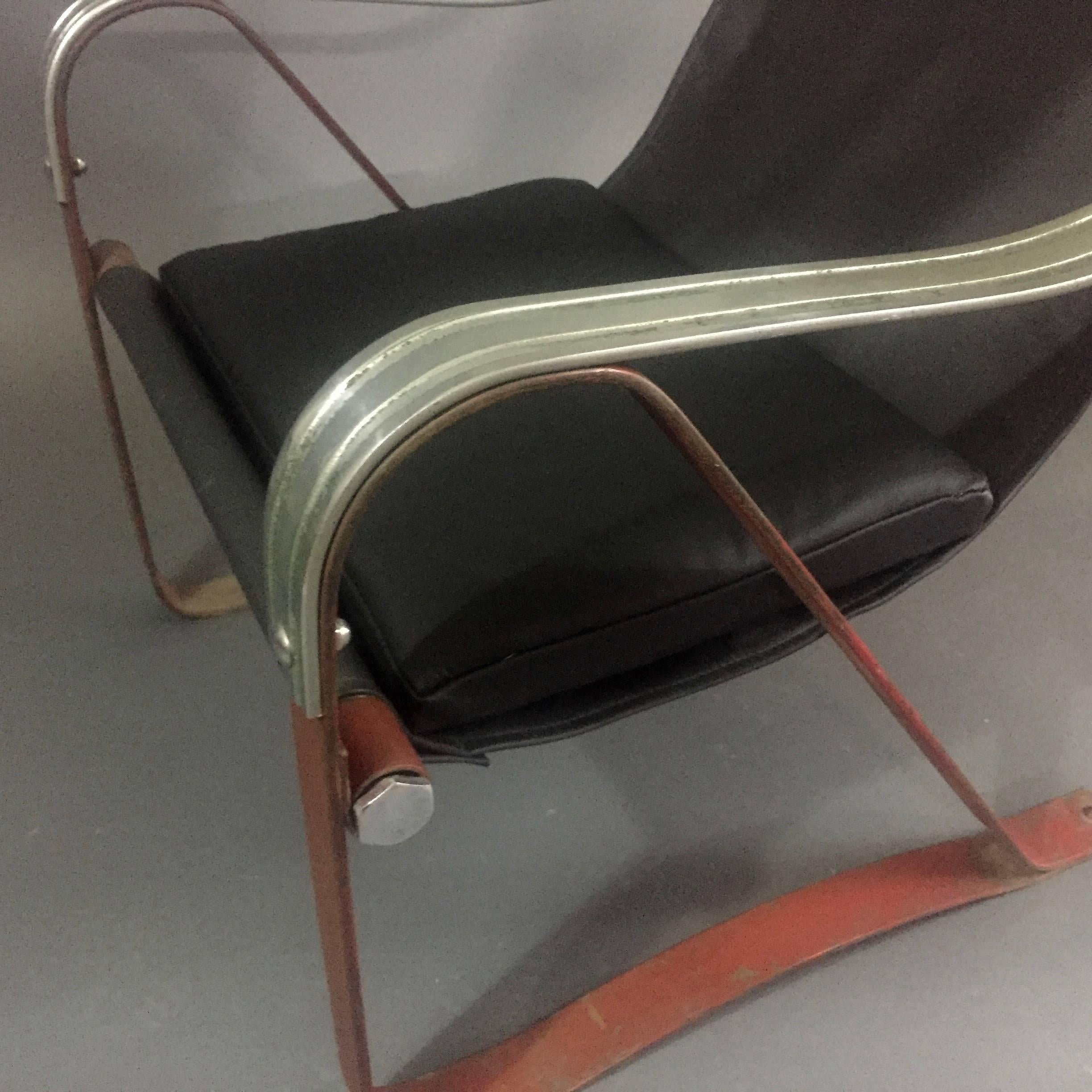 Plated McKay Craft Sling Chair, Leather and Steel, 1930s For Sale