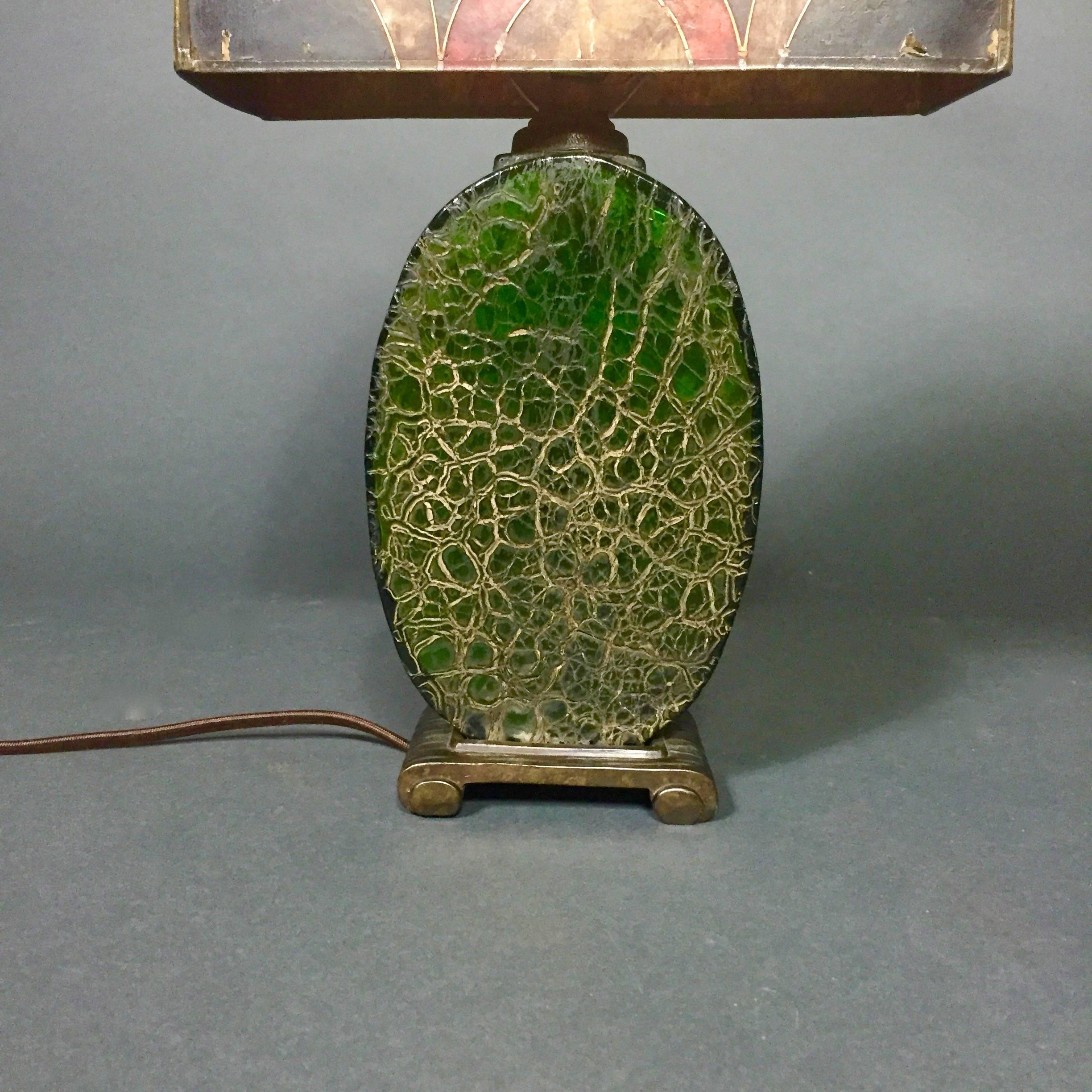 Molded Art Deco Table Lamp, Mica and Glass, France, 1920s