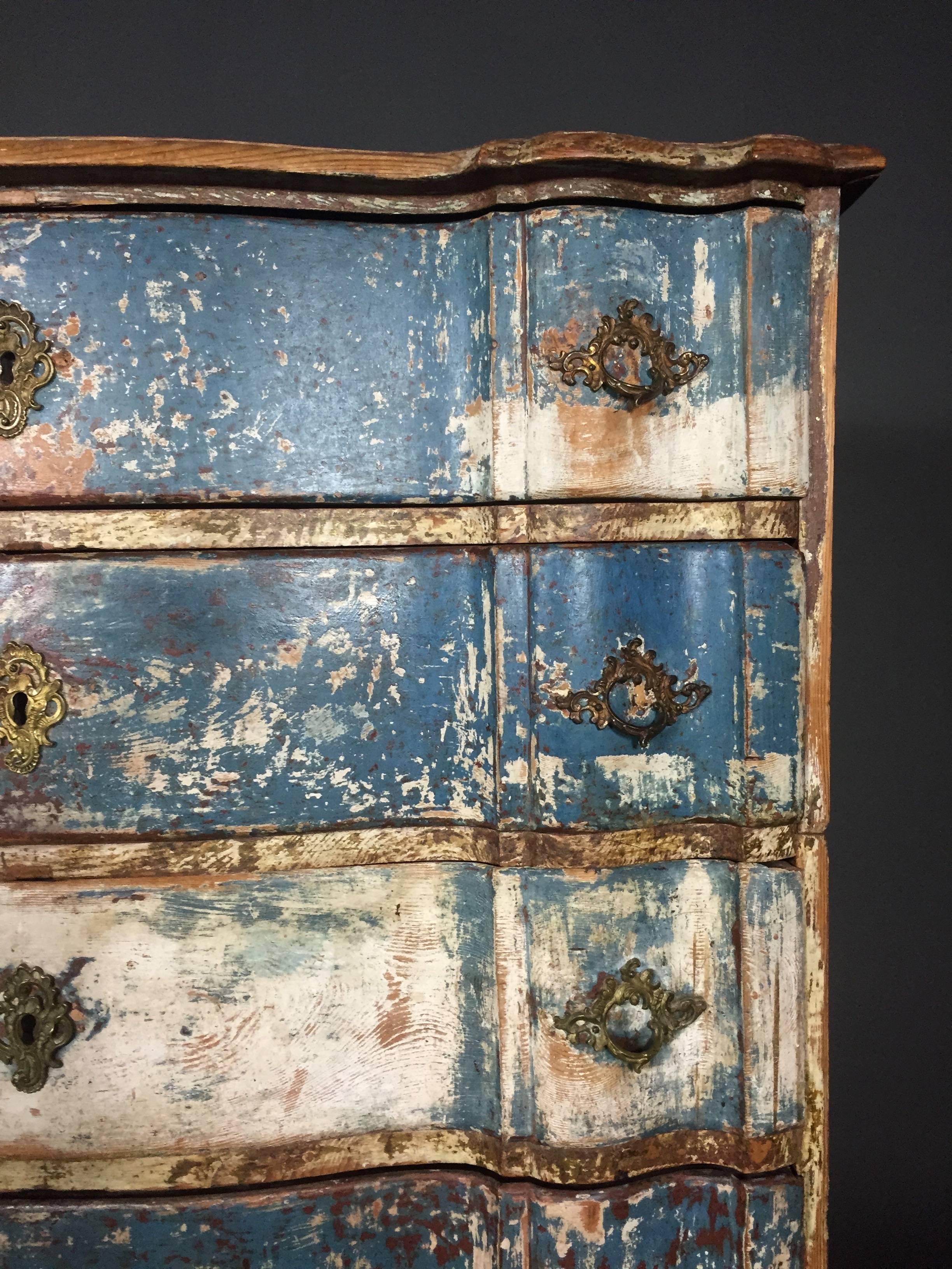 Late 18th Century Painted Baroque Chest of Drawers, Denmark 2