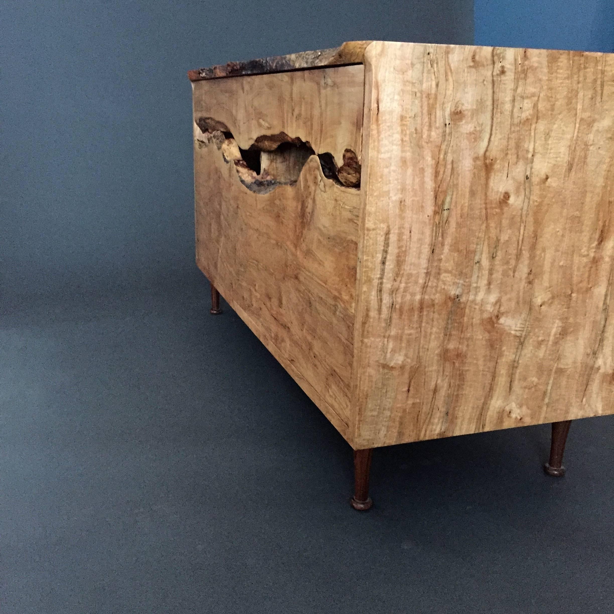 American Live-Edge Ambrosia Maple Sideboard, Daniel Oates, USA