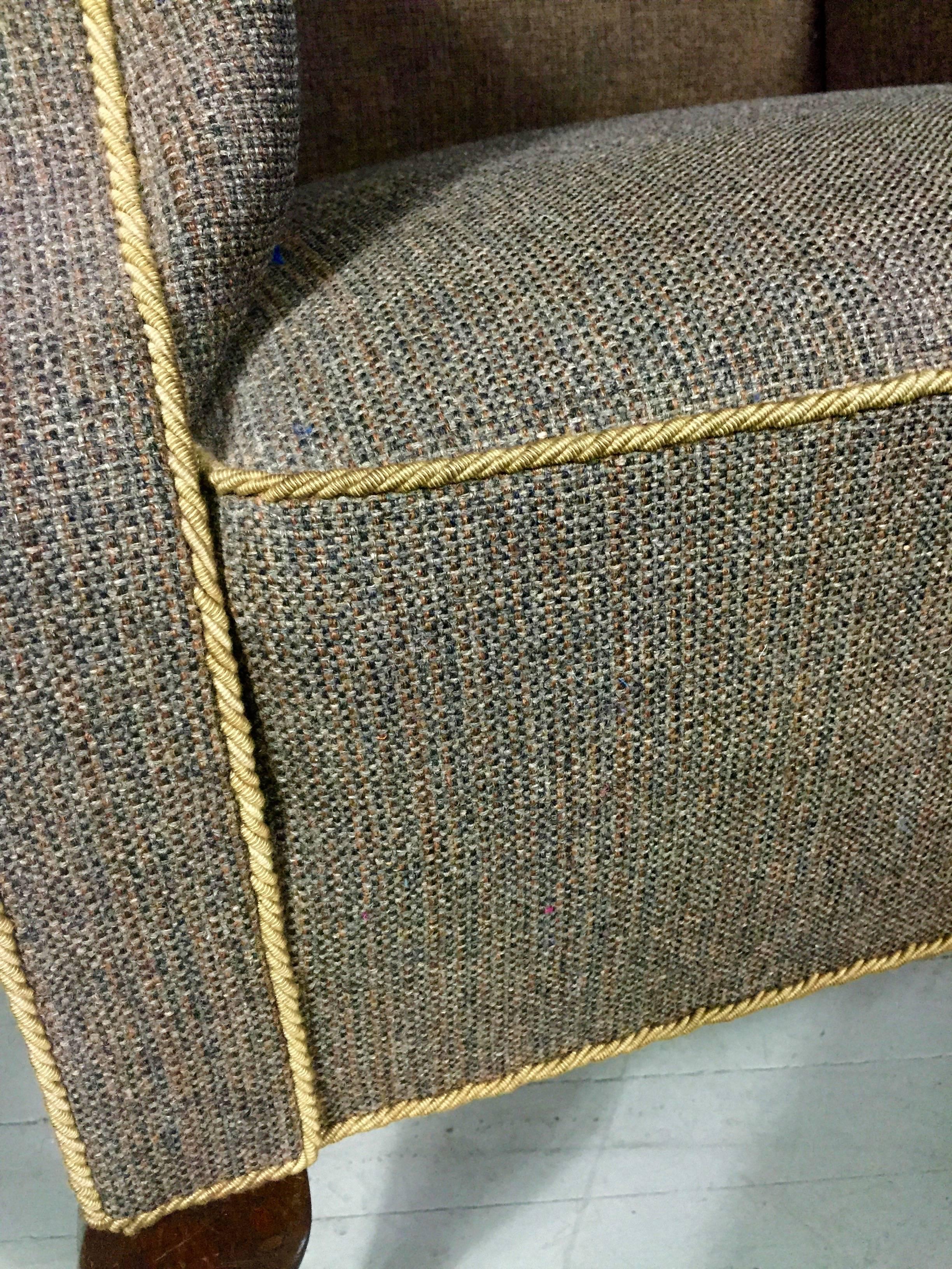 English Wool Upholstered Armchair, Cabriole Legs, 1940s 2