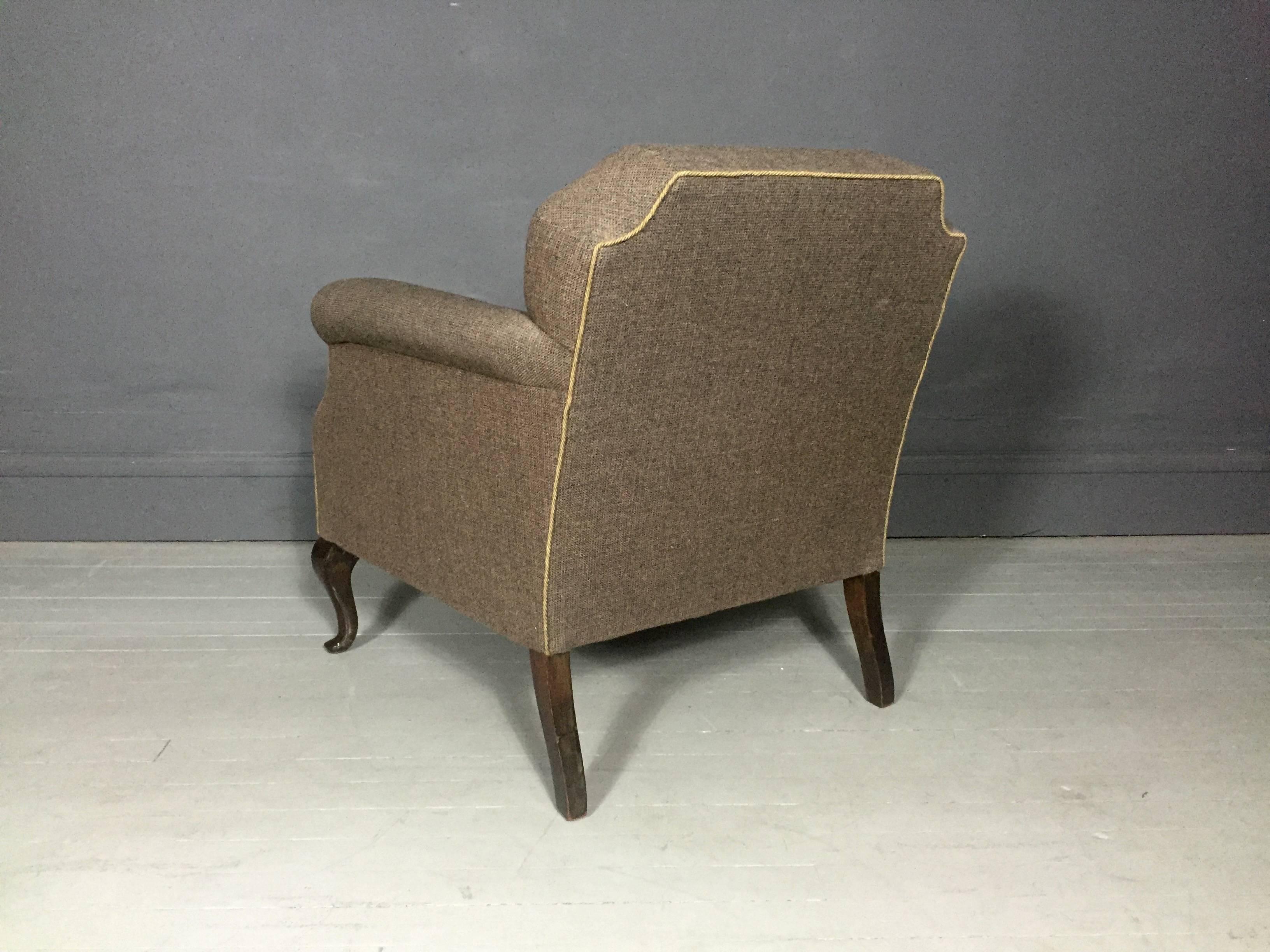 English Wool Upholstered Armchair, Cabriole Legs, 1940s 1