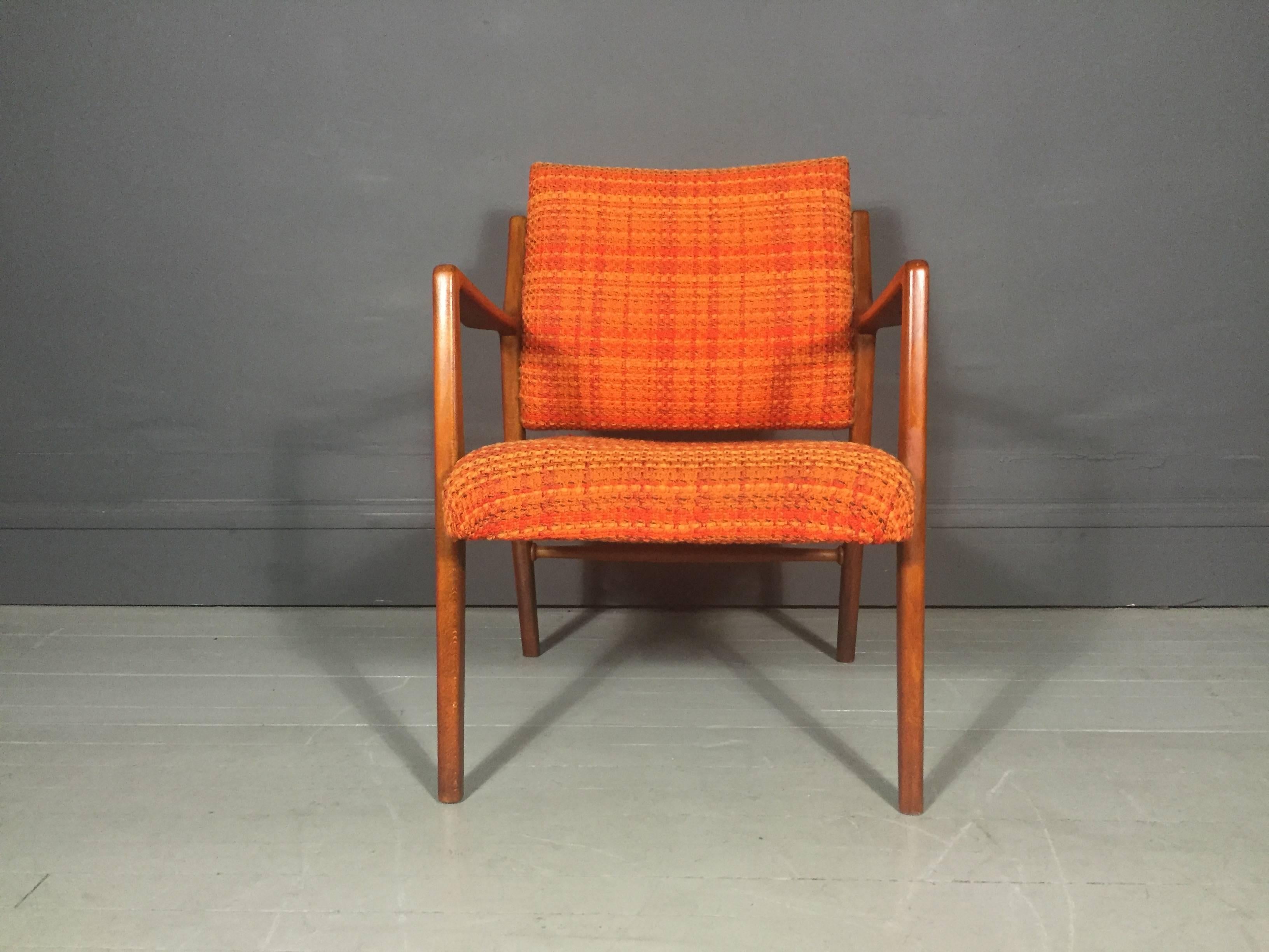 Mid-Century Modern Scandinavian Teak and Orange Wool Armchair, 1950s