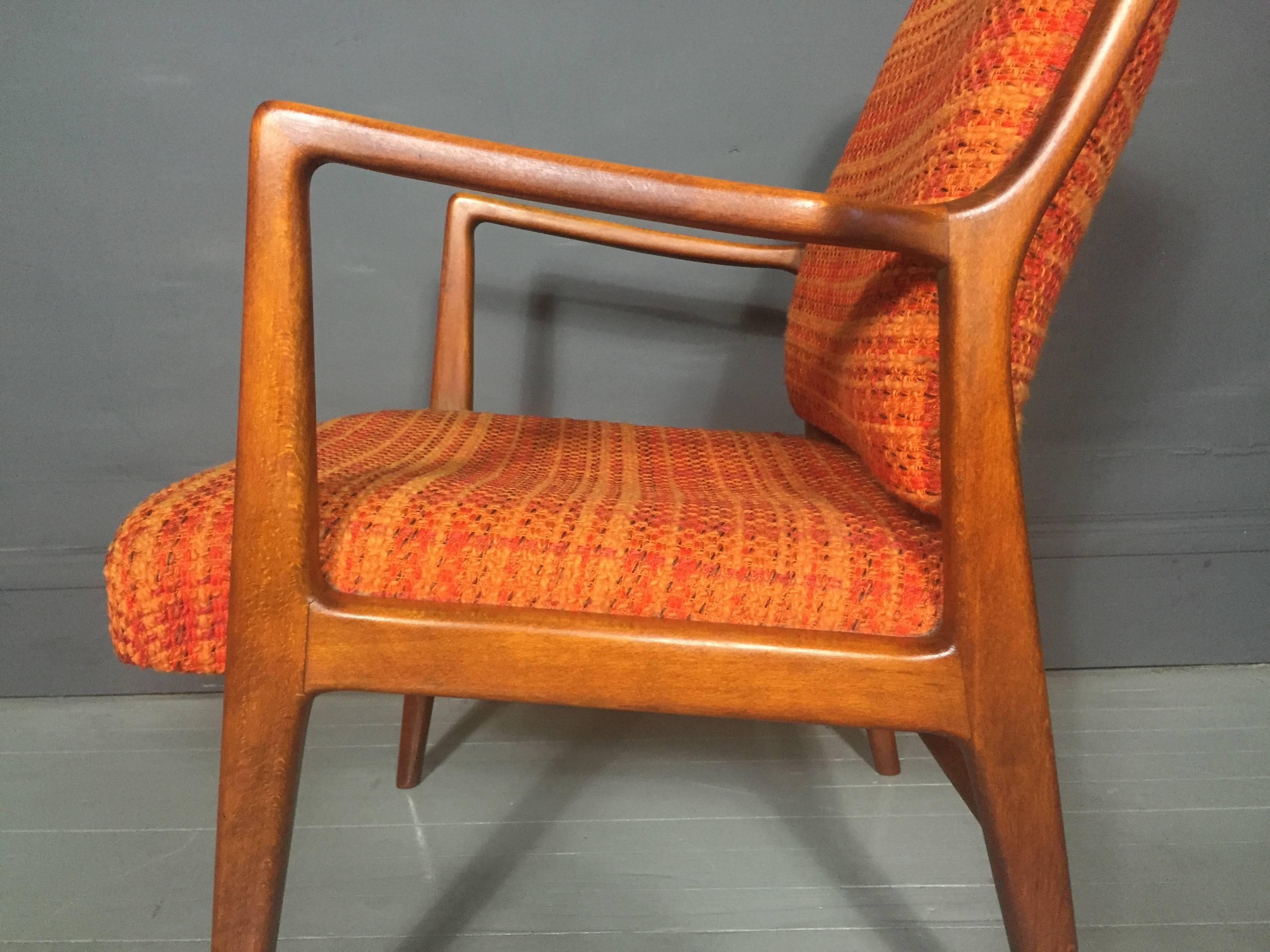 Scandinavian Teak and Orange Wool Armchair, 1950s 1