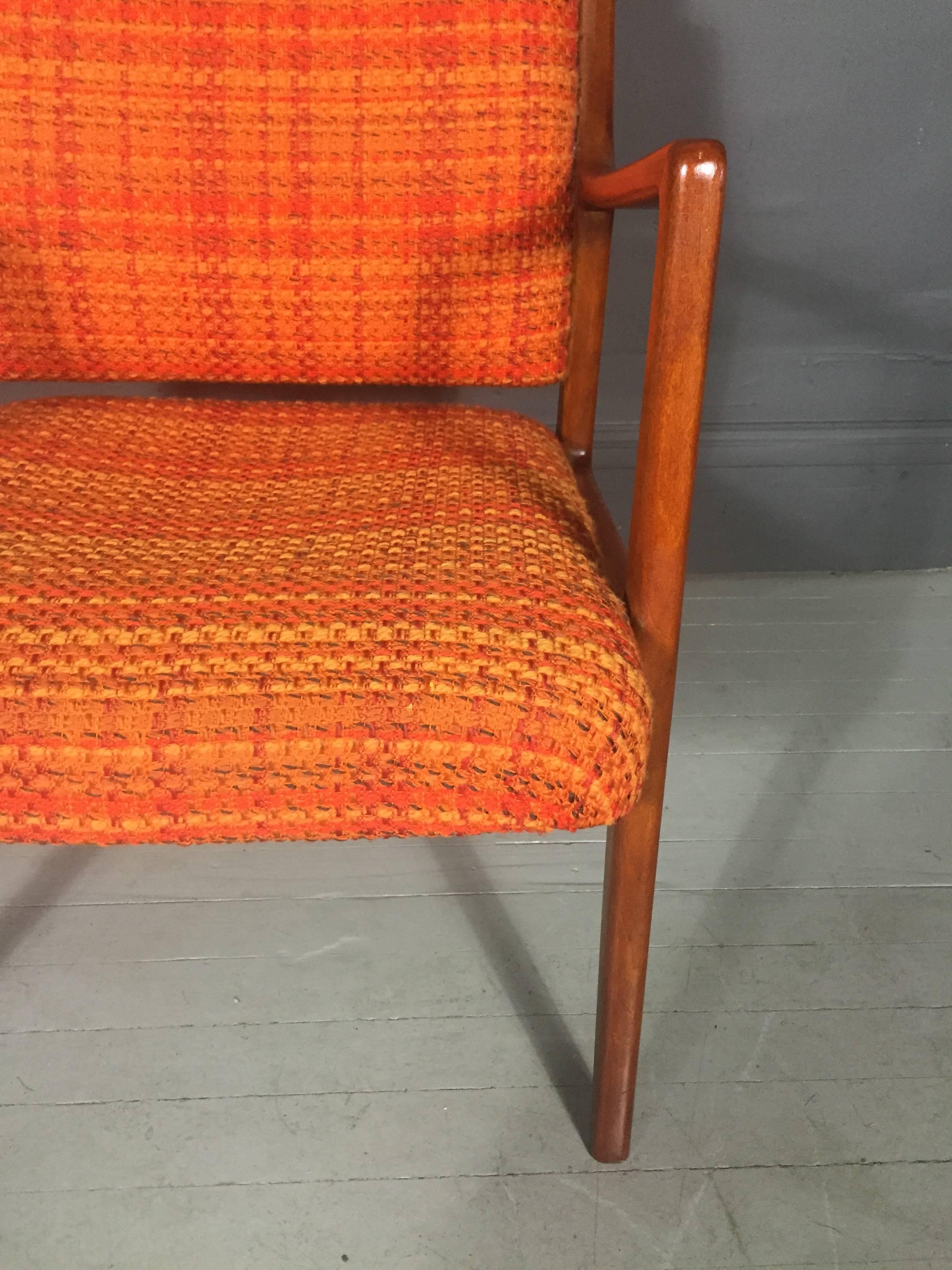 Scandinavian Teak and Orange Wool Armchair, 1950s In Excellent Condition In Hudson, NY