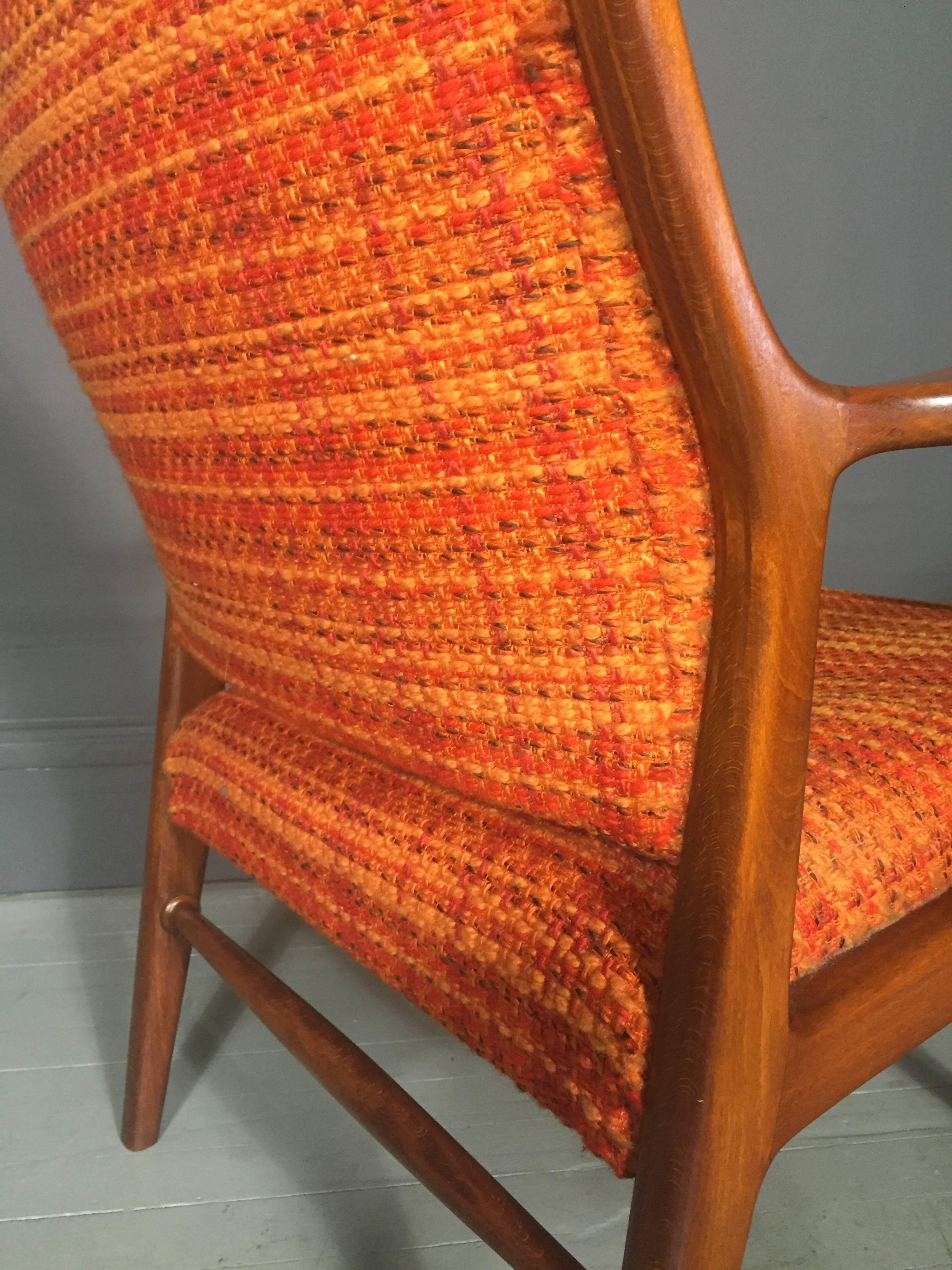 Scandinavian Teak and Orange Wool Armchair, 1950s 2
