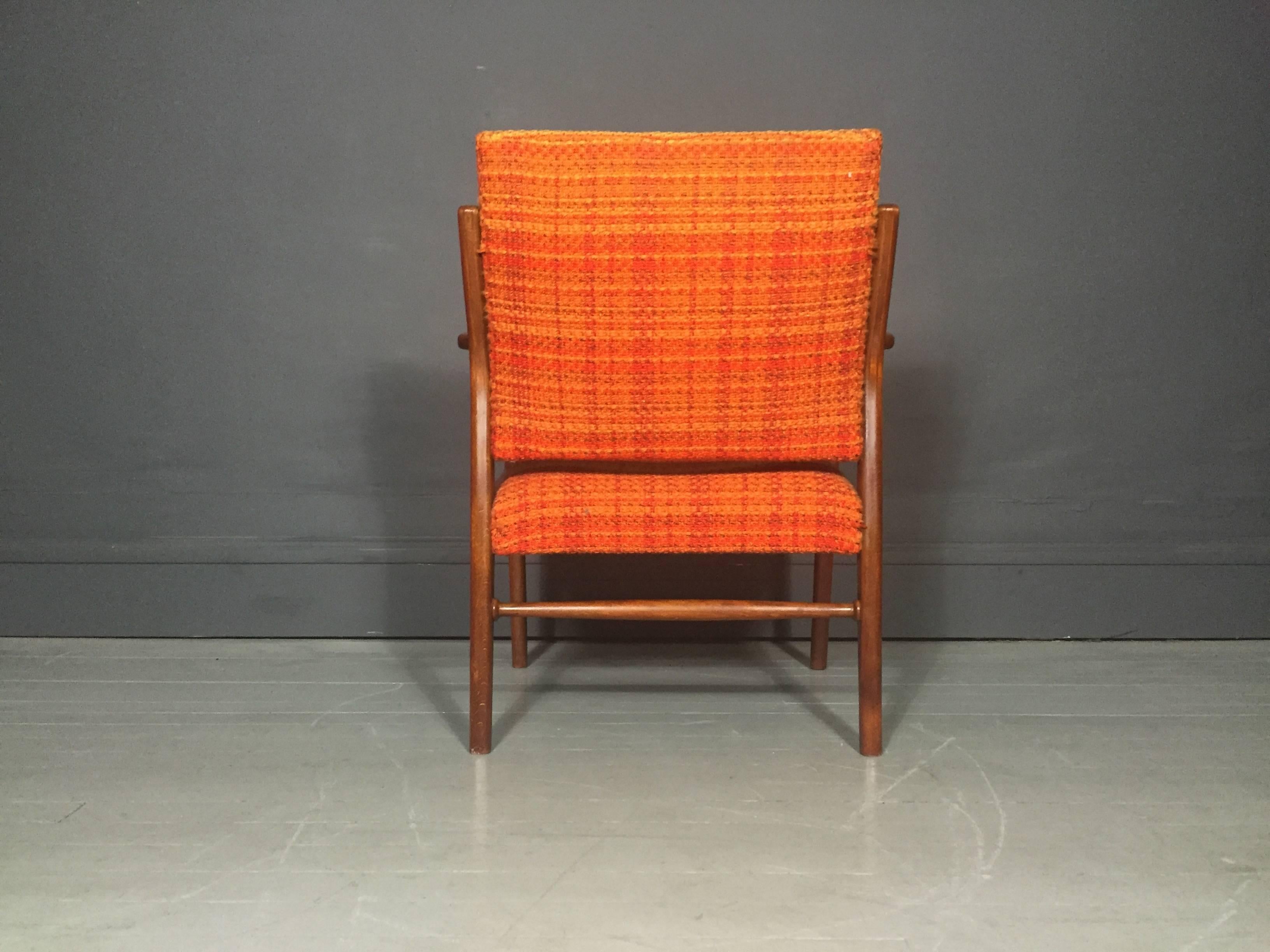 Scandinavian Teak and Orange Wool Armchair, 1950s 3