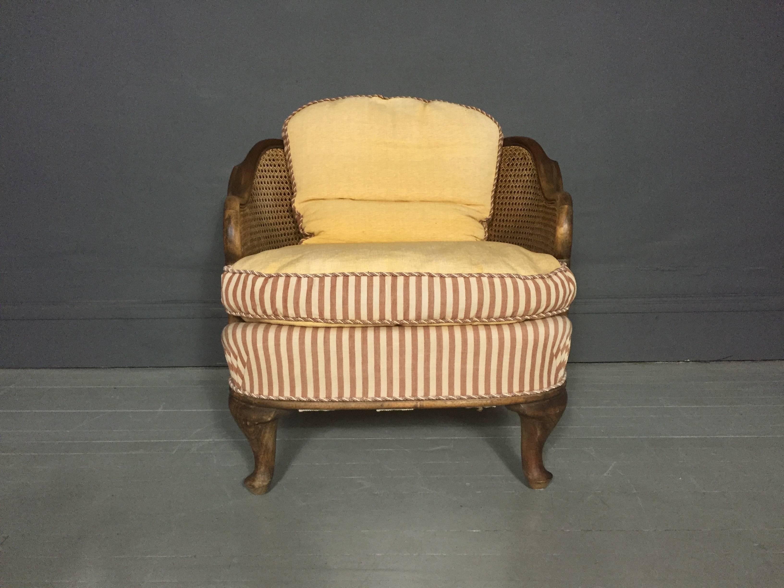 Mid-20th Century Pair of Bergere Tub Chairs, Walnut and Cane, Sweden, 1930s